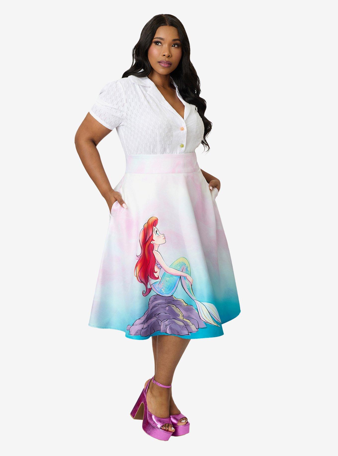 Disney Princess Collection by Unique Vintage Plus Size Ariel Swing Skirt, , hi-res