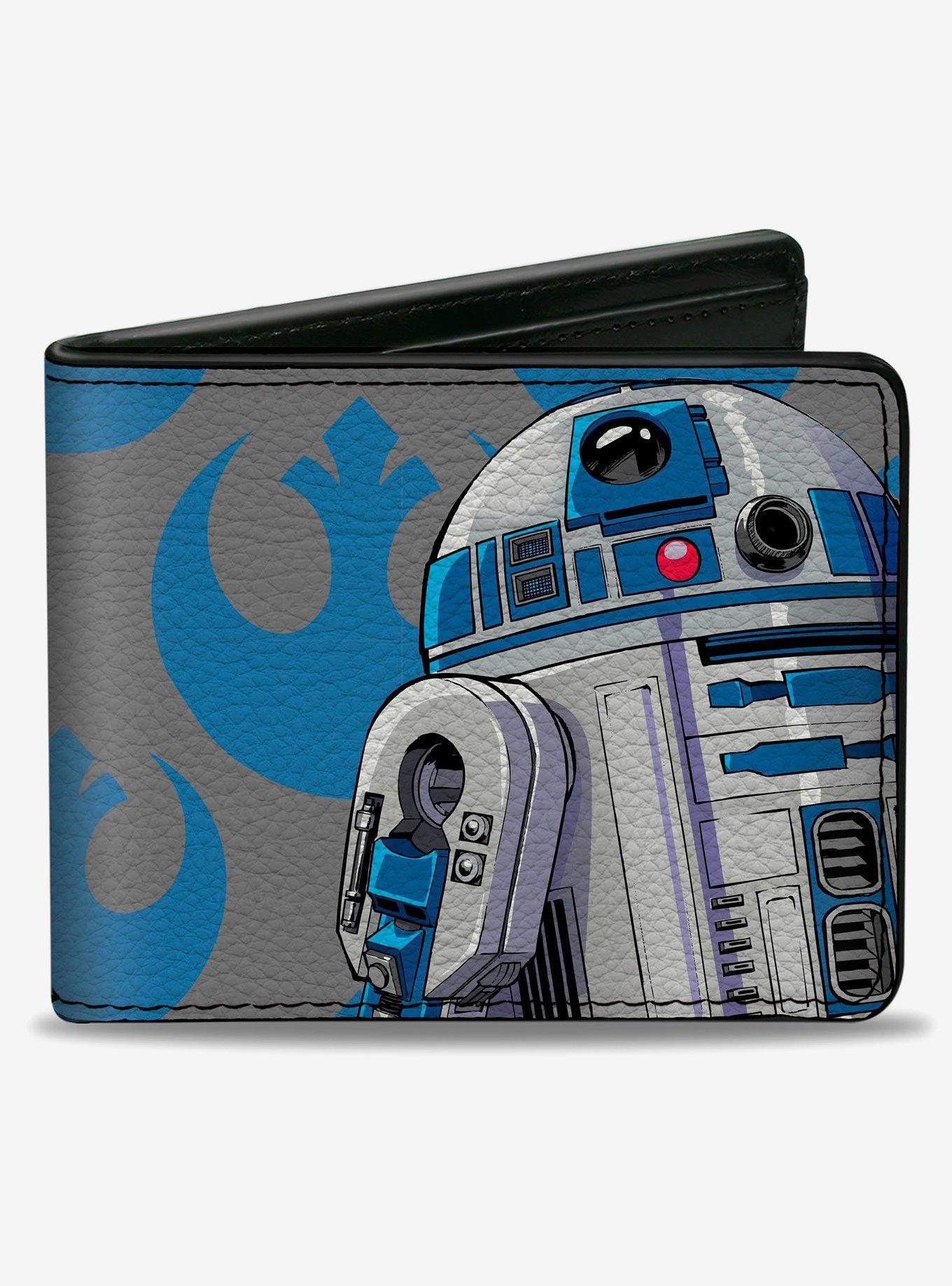 Star Wars R2D2 Pose and Rebel Alliance Insignia Gray Blue Bifold Wallet, , hi-res
