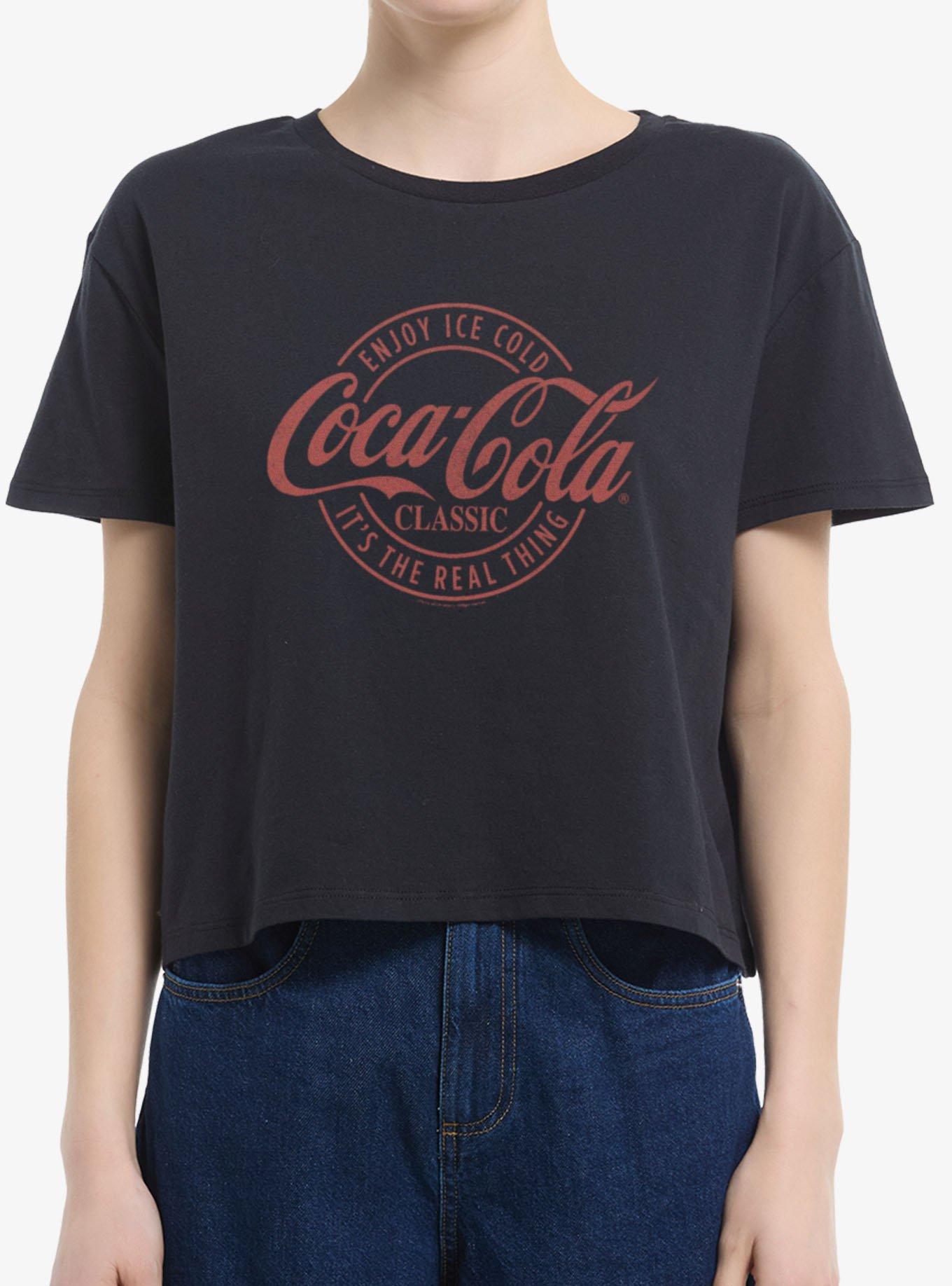 Coca-Cola Classic Enjoy The Real Thing Womens Boxy Crop T-Shirt, CAVIAR, hi-res