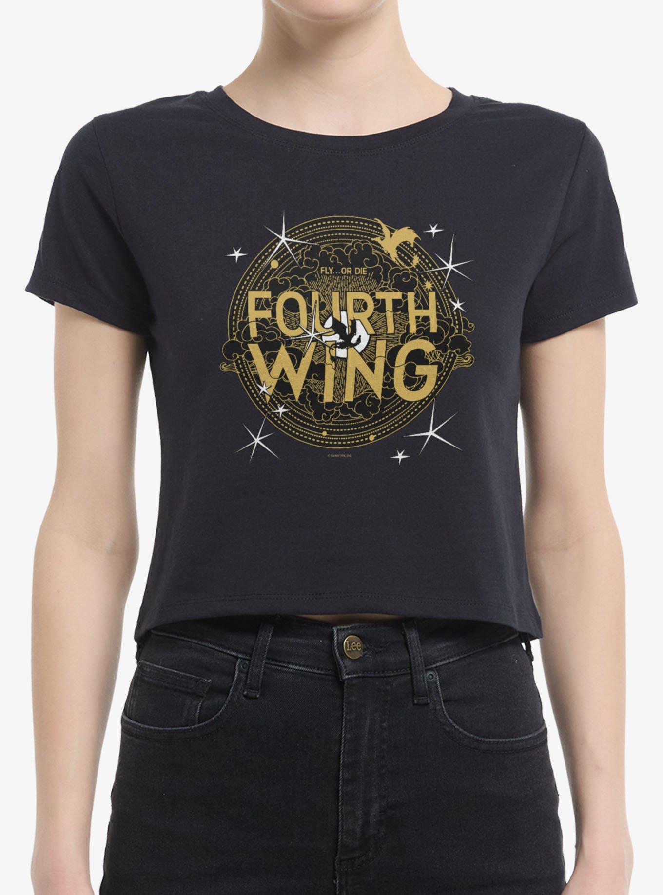 The Empyrean Fourth Wing Black Crest Womens Boxy Crop T-Shirt