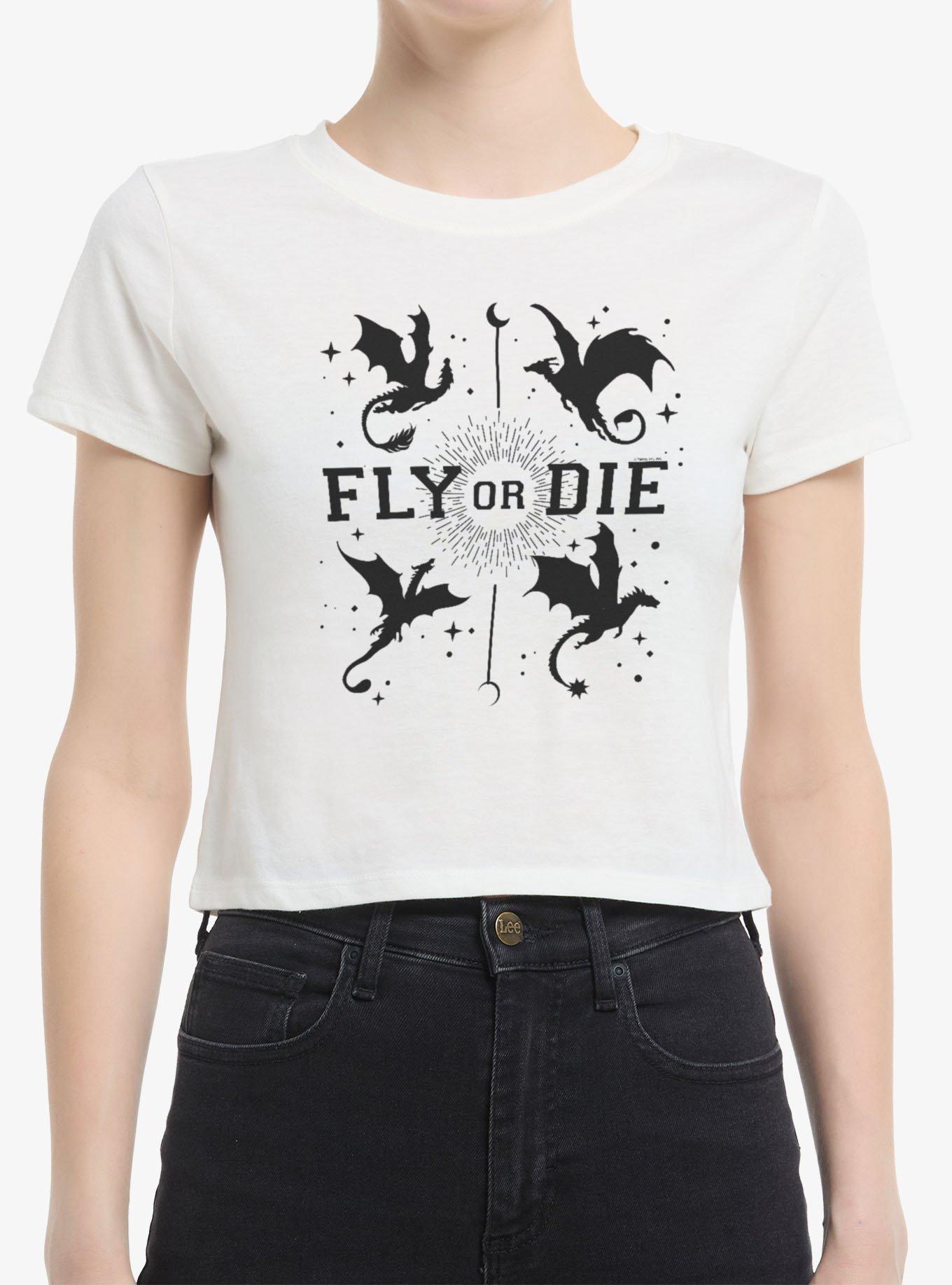 The Empyrean Fourth Wing Fly Or Die Womens Boxy Crop T-Shirt, , hi-res
