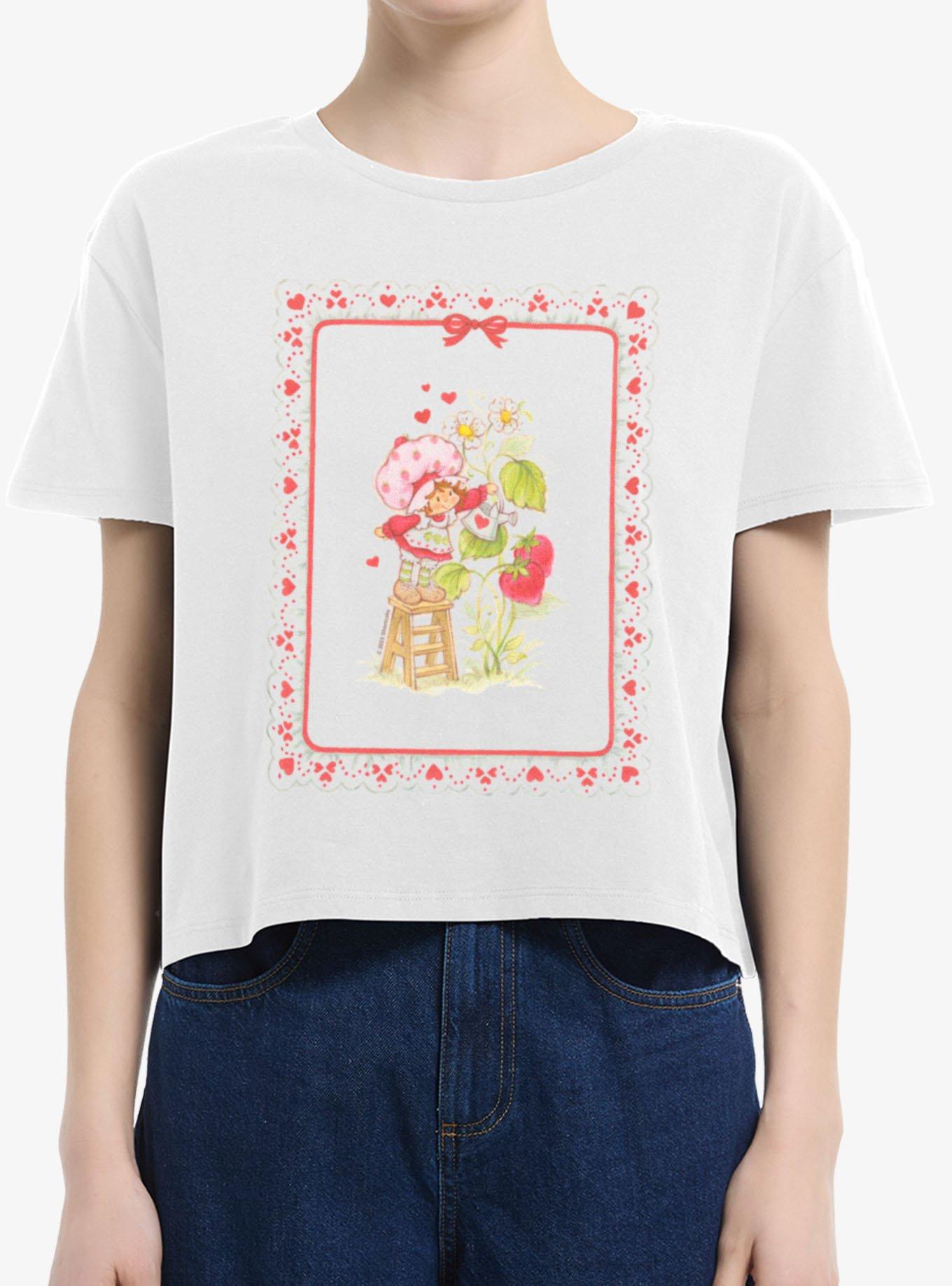 Strawberry Shortcake Watering On The Stool Womens Boxy Crop T-Shirt