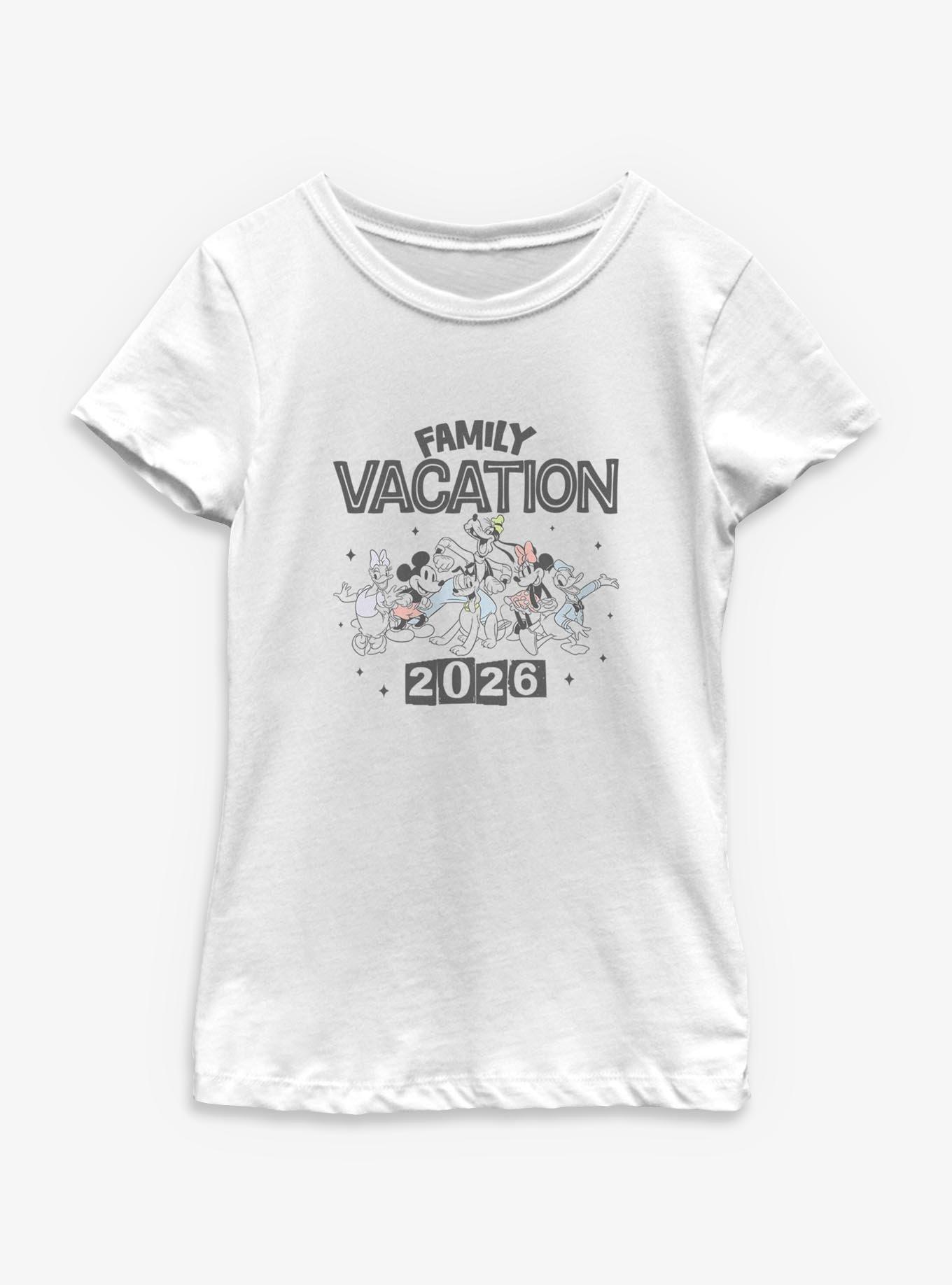 Disney Mickey Mouse & Friends Family Vacation 2026 Stars Youth Girls T-Shirt, WHITE, hi-res