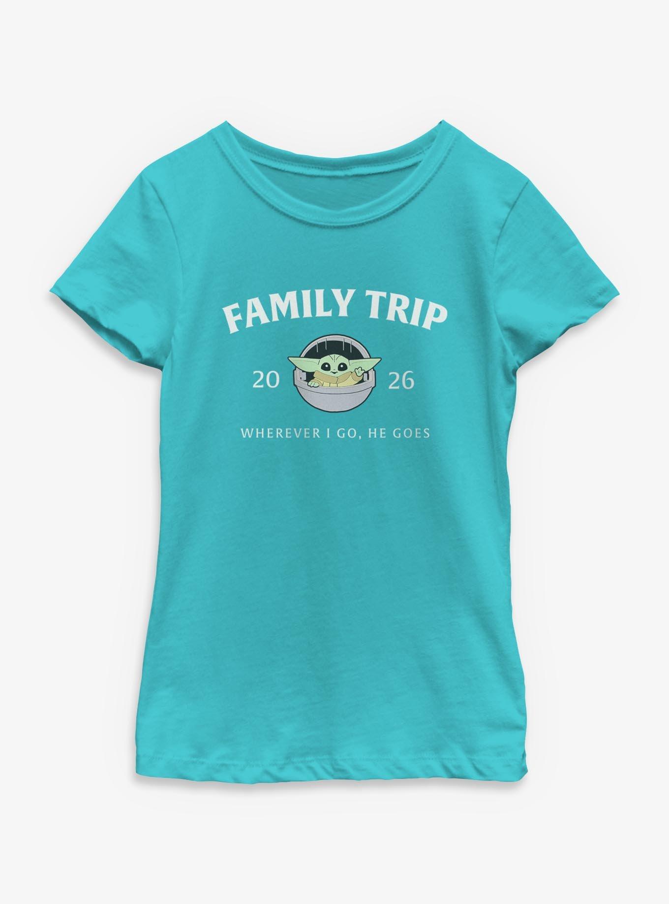 Star Wars The Mandalorian Family Trip 2026 Wherever I Go He Goes Grogu Youth Girls T-Shirt, , hi-res