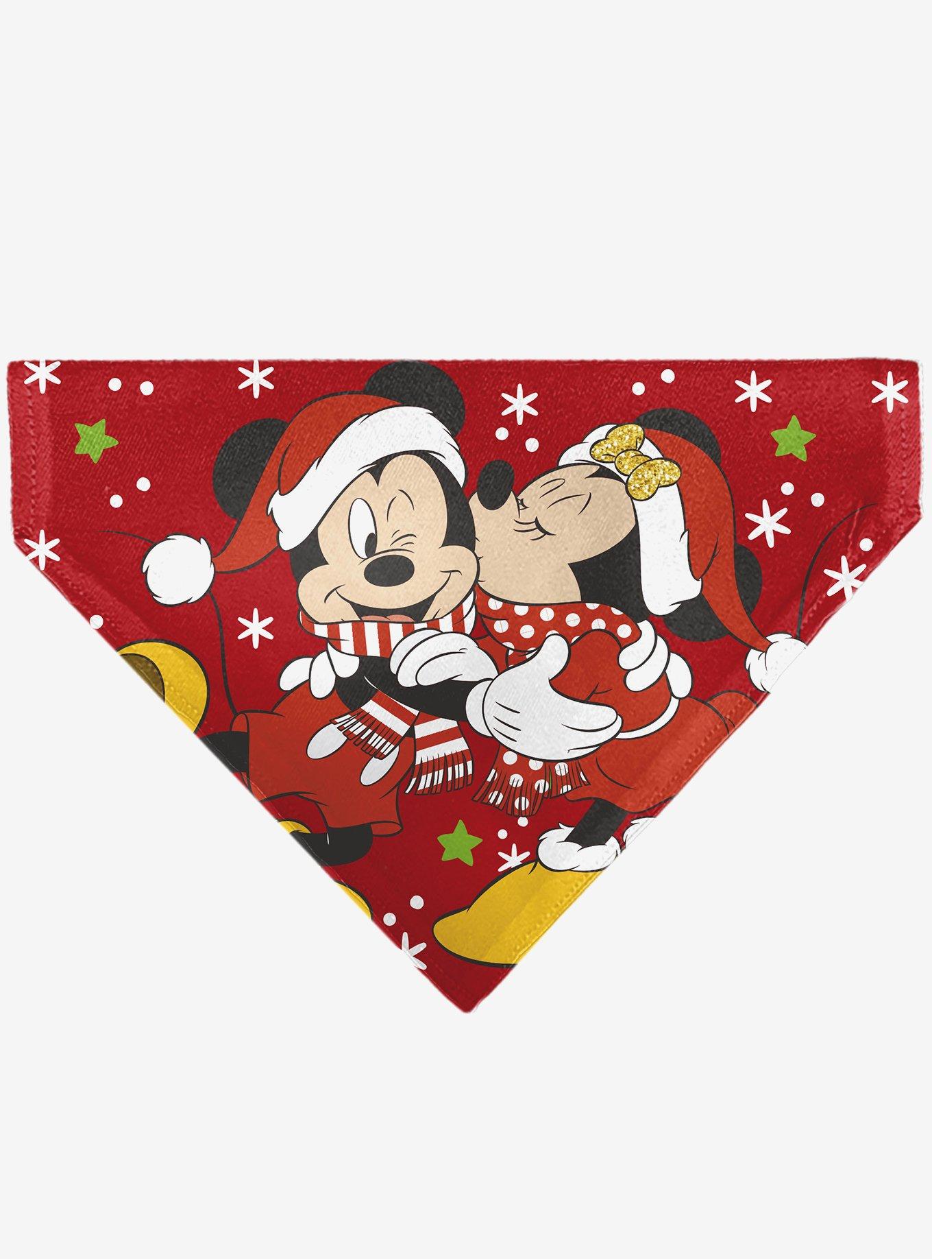 Disney Holiday Mickey and Minnie Santa Hat Kissing Pose Slip On Collar Pet Bandana - Bandana Only, , hi-res