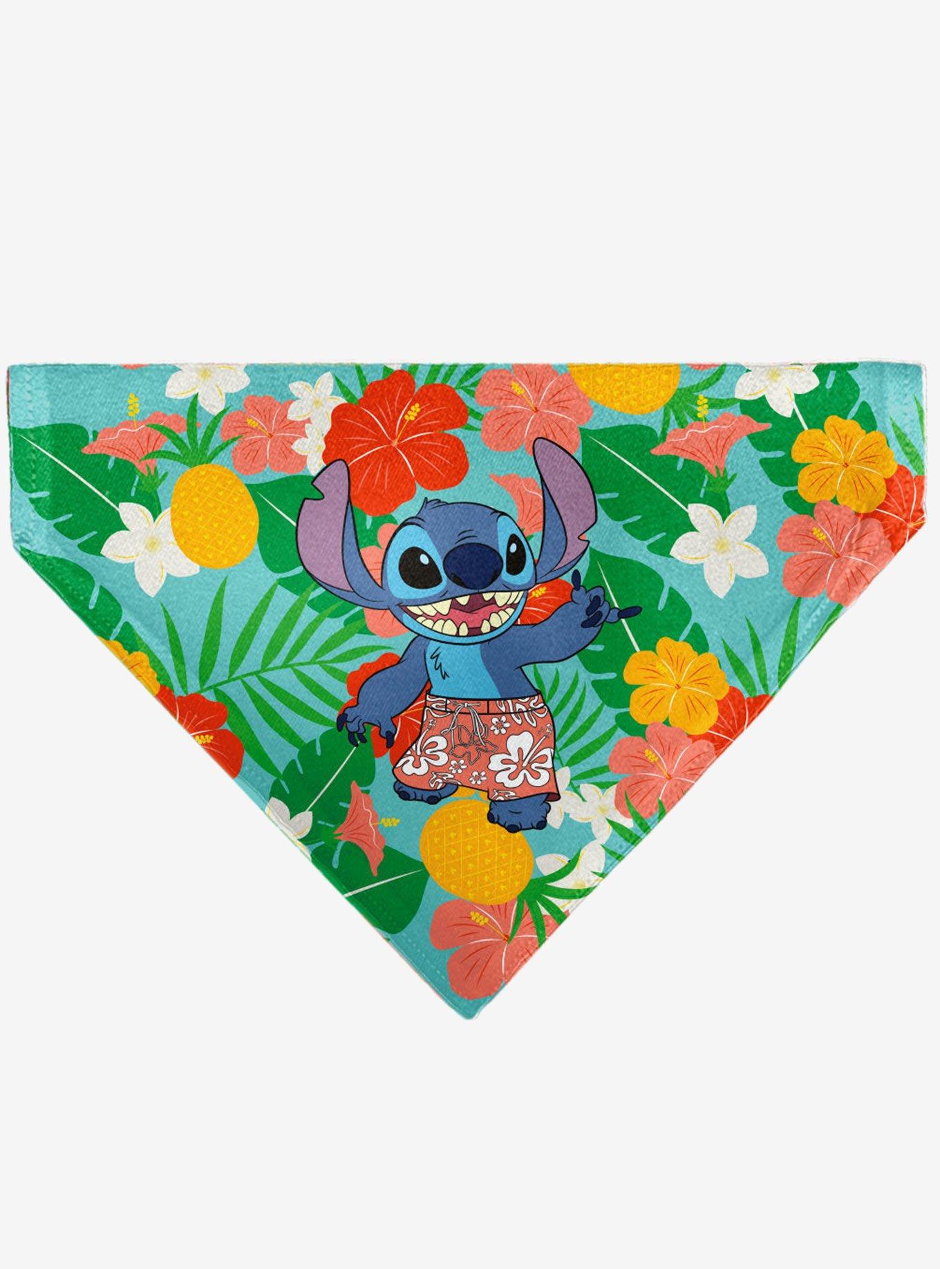 Disney Lilo and Stitch Stitch Hang Loose Pose Floral Collage Slip On Collar Pet Bandana - Bandana Only, , hi-res