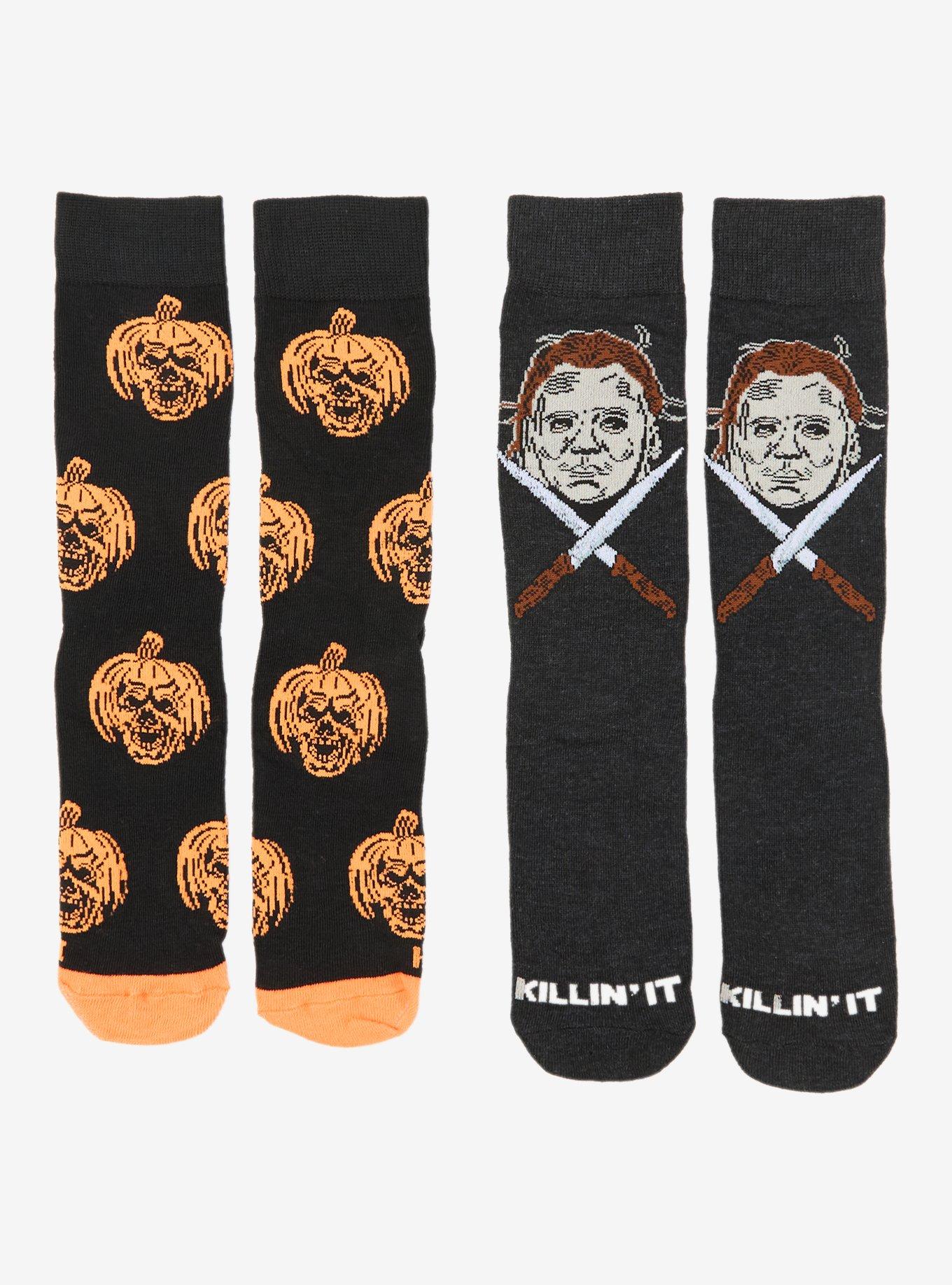 Halloween Michael Myers Pumpkin Crew Socks 2 Pair