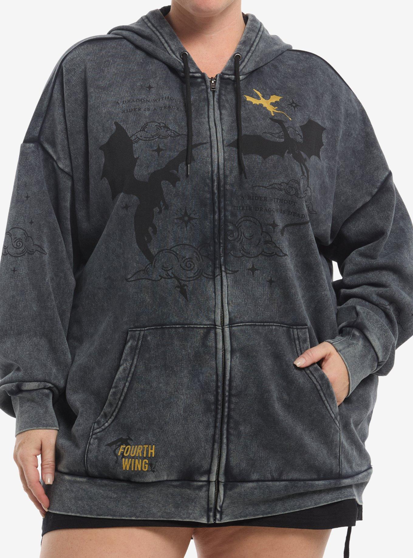 Fourth Wing Dragons Mineral Wash Hoodie Plus Size