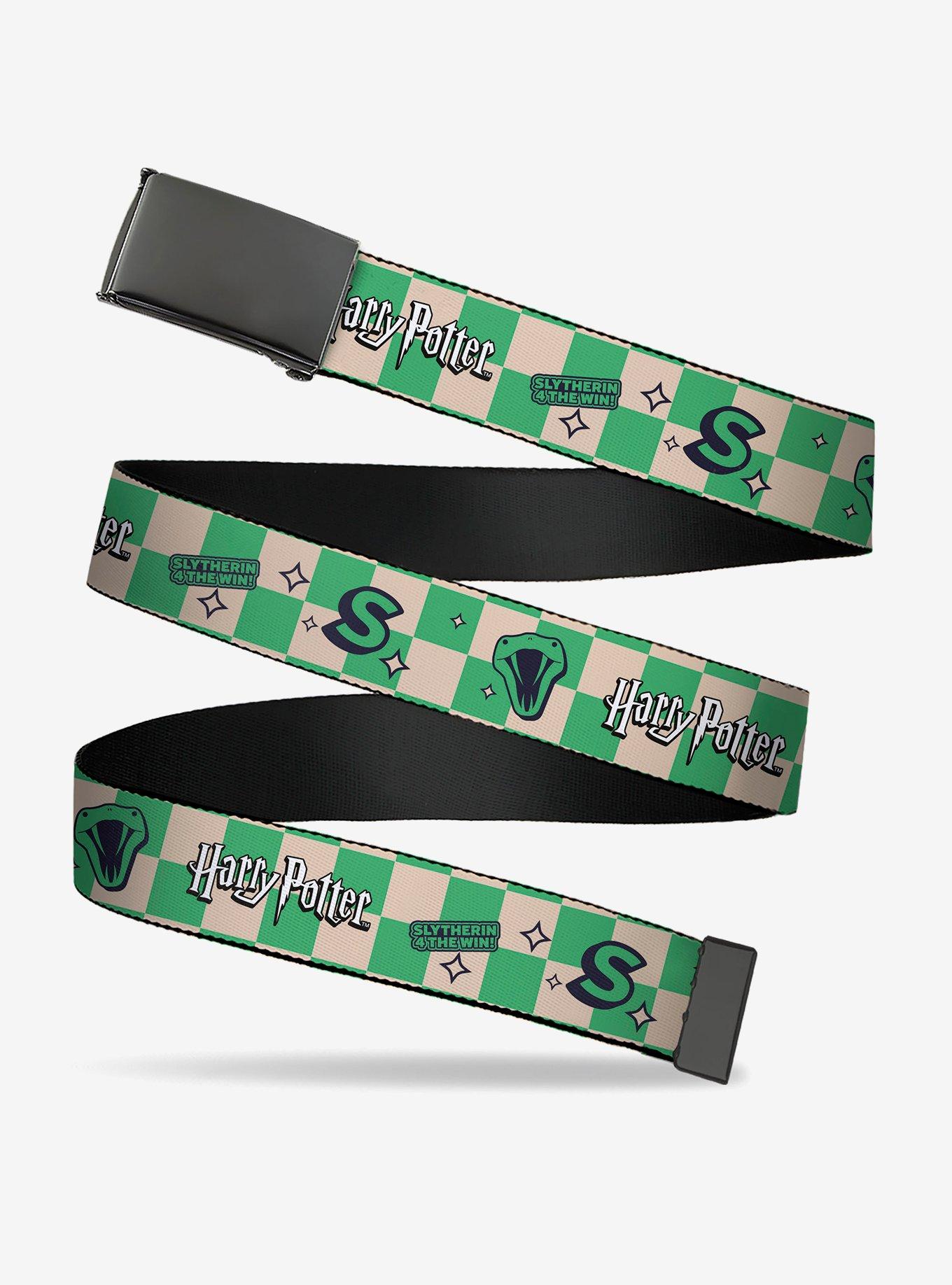 Harry Potter Slytherin Icons Checker Cream Mint Clamp Buckle Belt, , hi-res