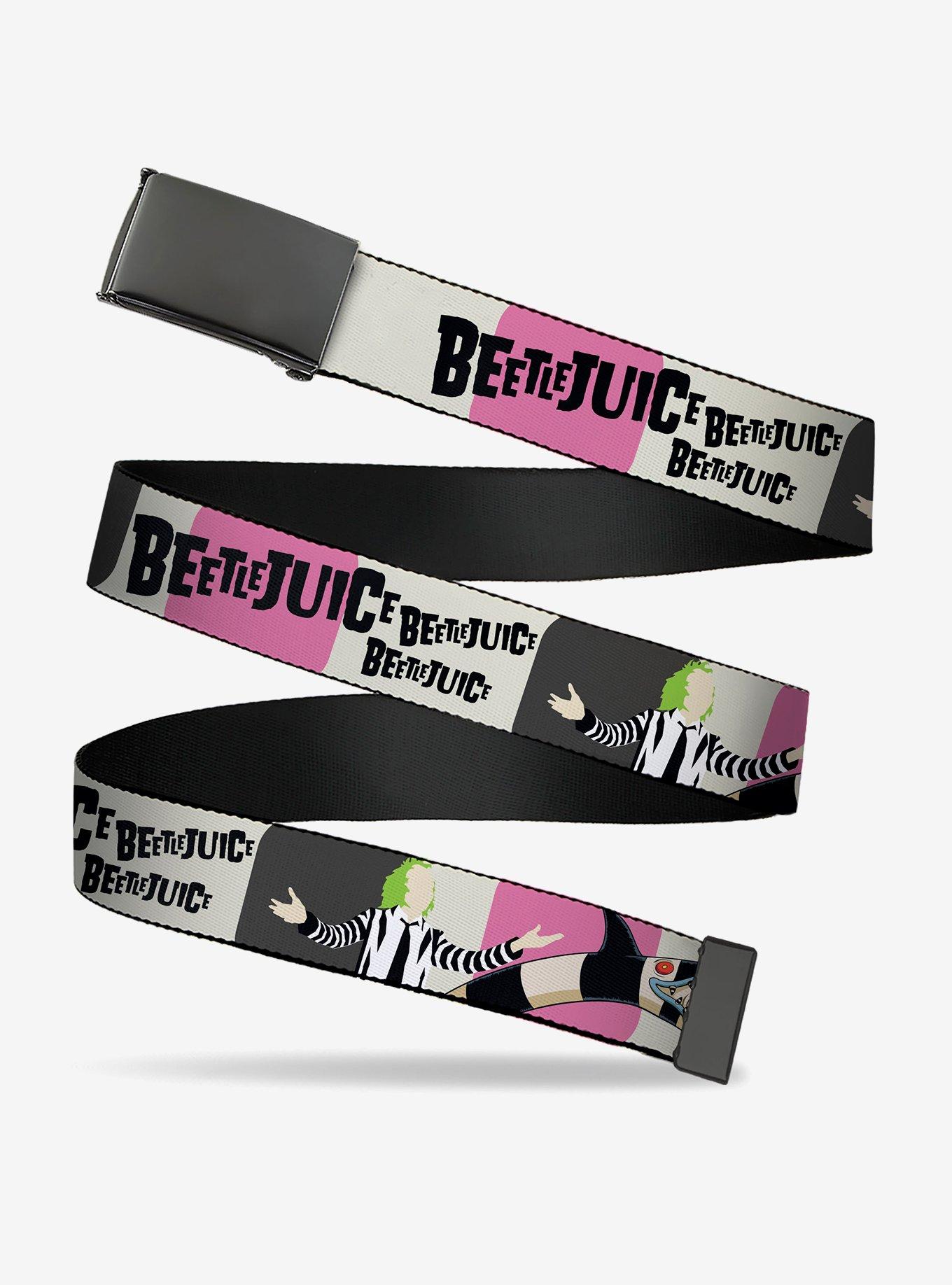Beetlejuice Pose and Sandworm Stripe White Clamp Buckle Belt, , hi-res