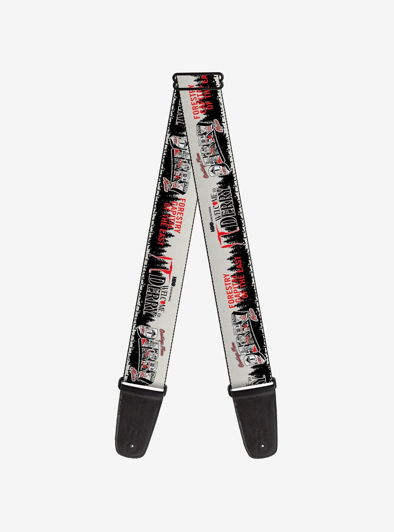 IT Welcome To Derry Icons and Forest Scenery White Guitar Strap, , hi-res