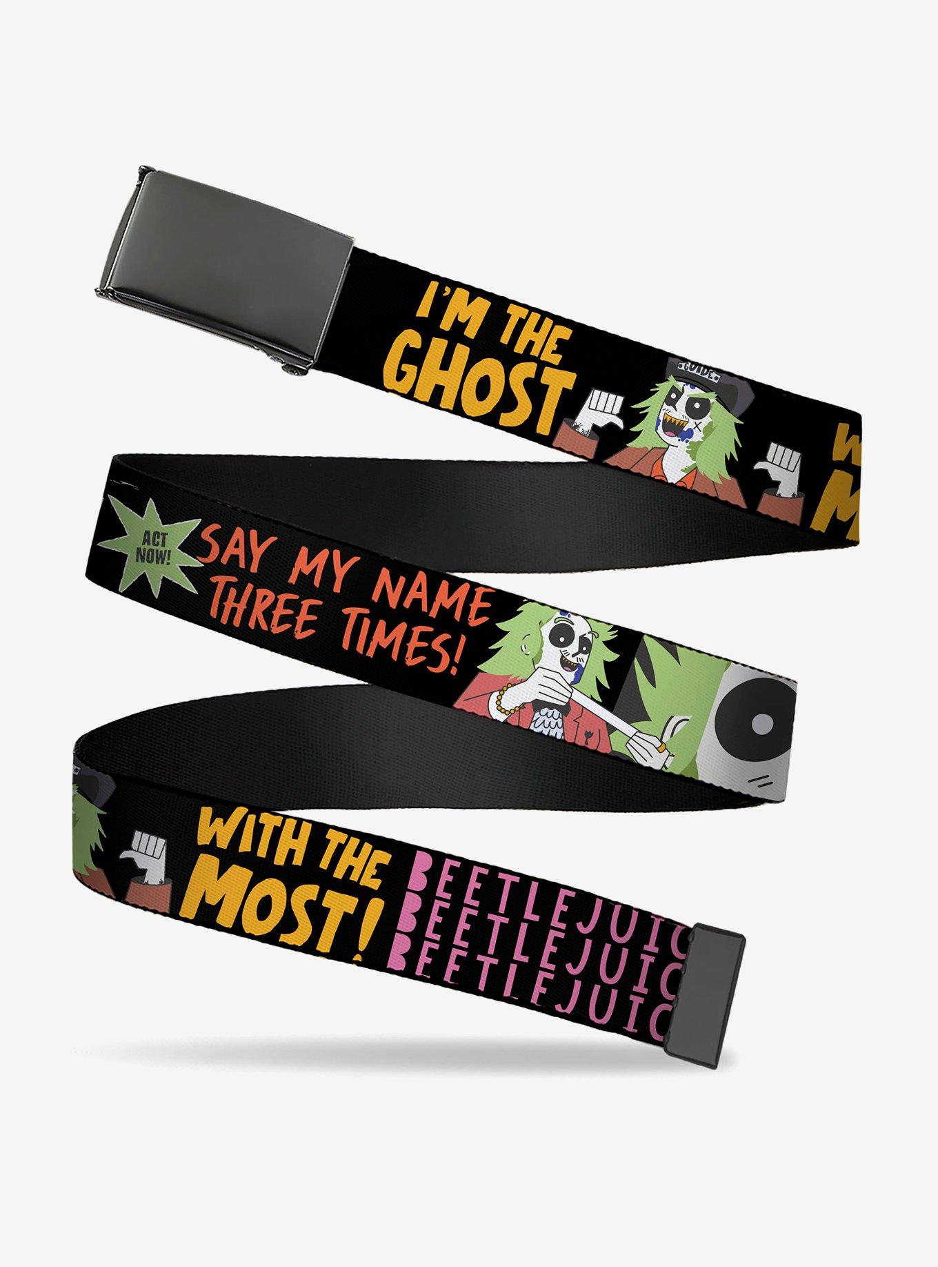 Beetlejuice Cartoon Quotes and Scene Black Multi Clamp Buckle Belt, MULTI, hi-res view 1