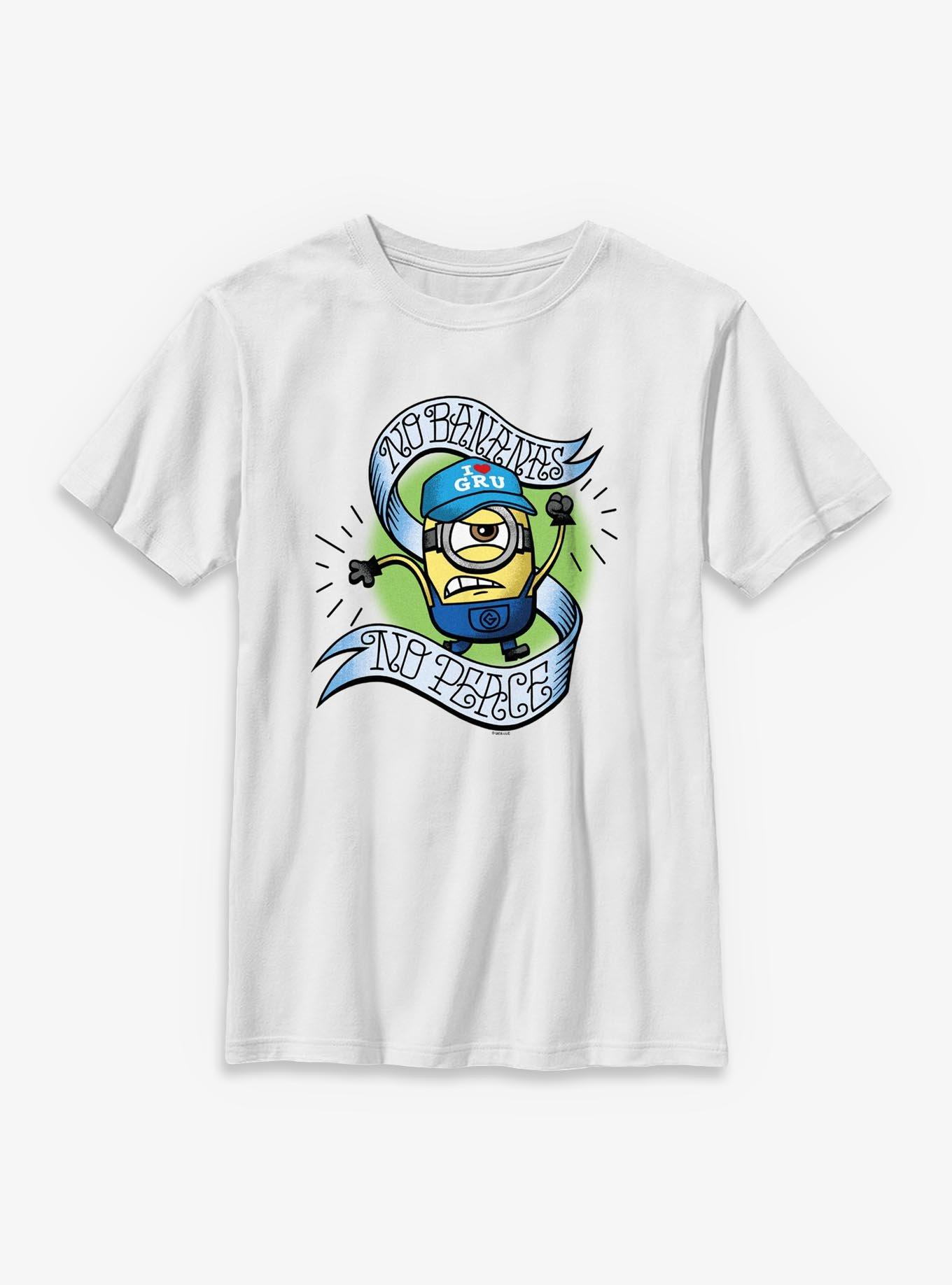 Minions No Bananas No Peace Tattoo Style Youth T-Shirt, , hi-res