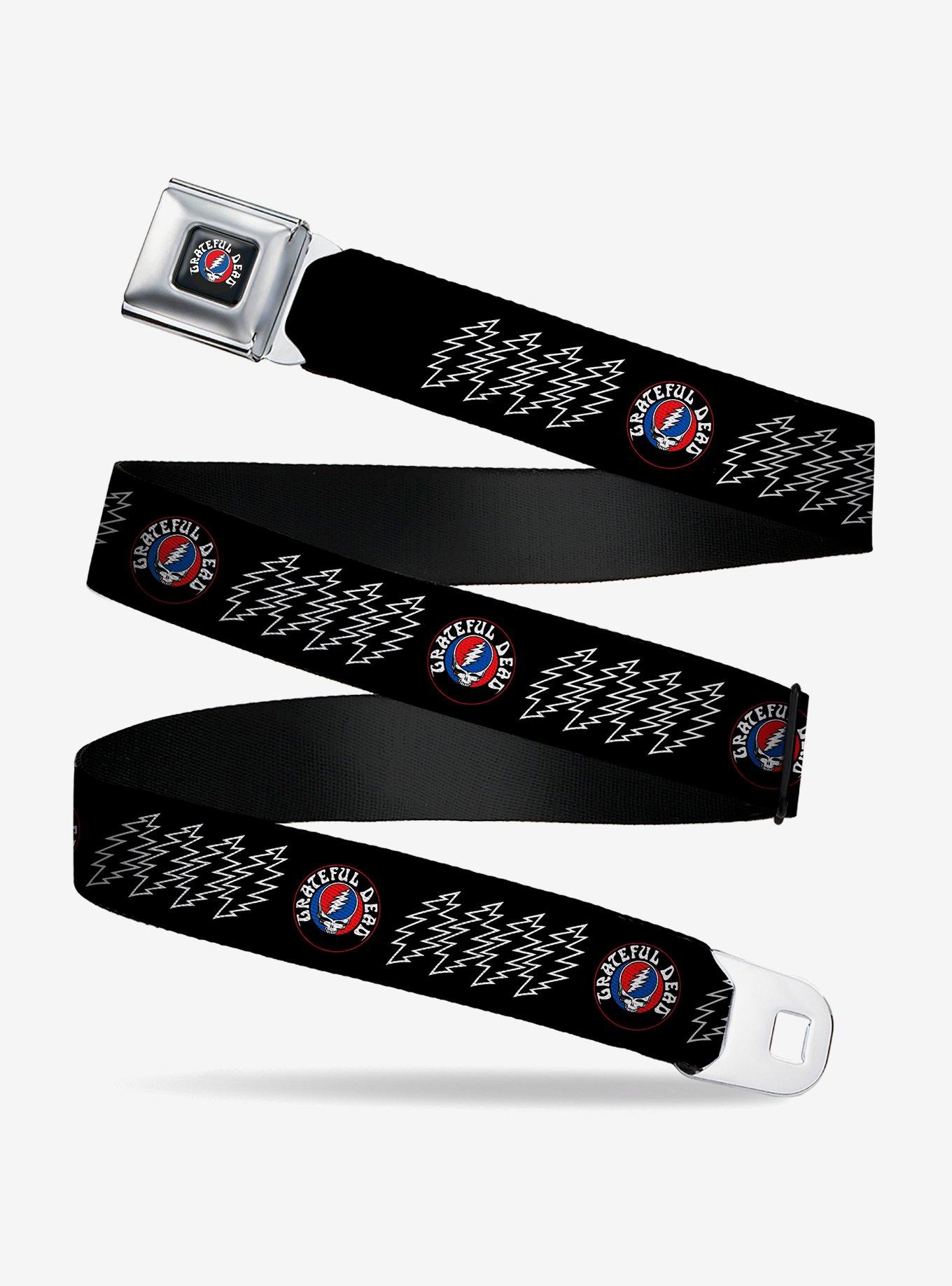 Grateful Dead Steal Your Face and Bolts Black White Seatbelt Buckle Belt, , hi-res
