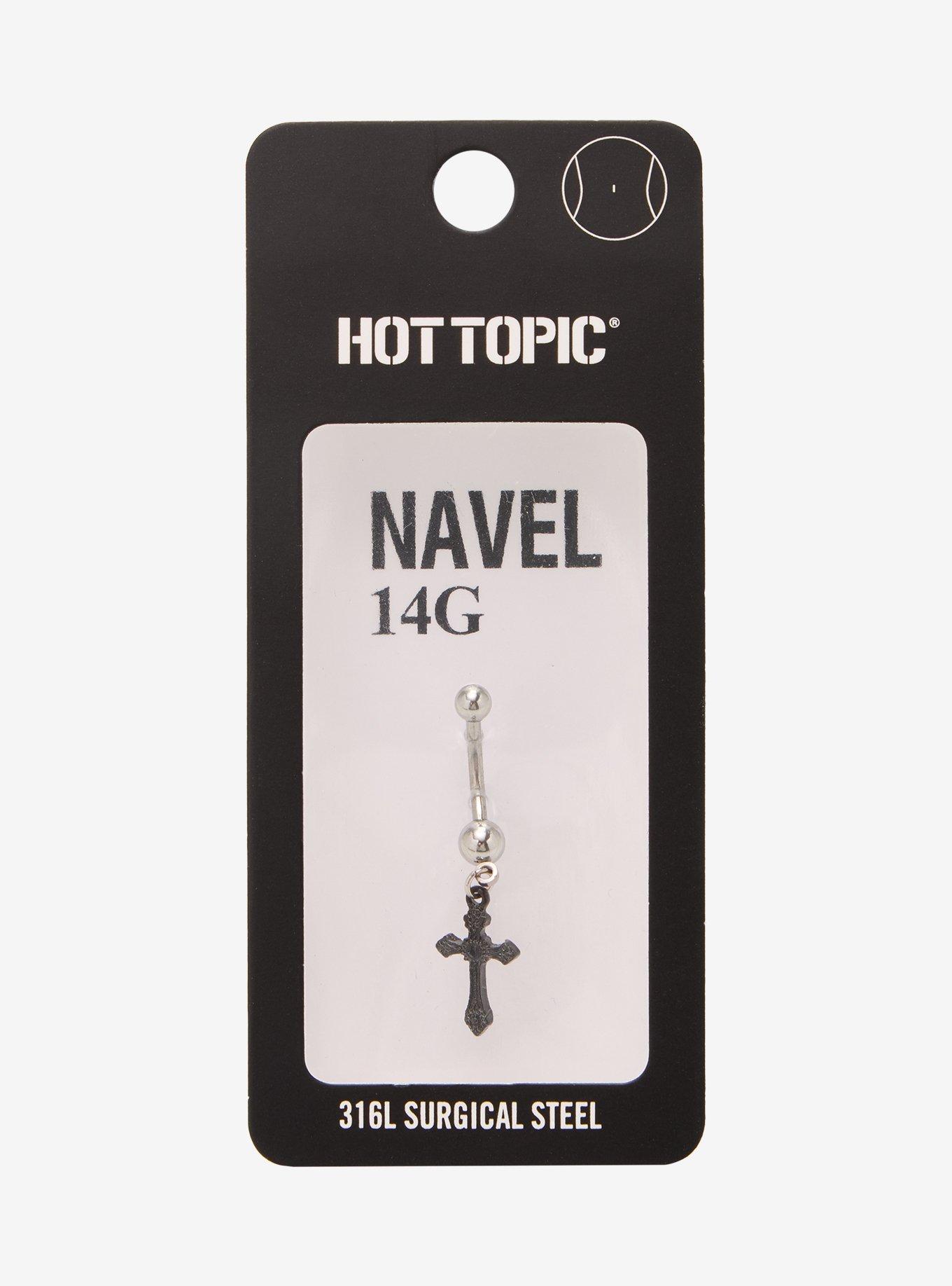 14G Steel Black Cross Navel Barbell | Hot Topic