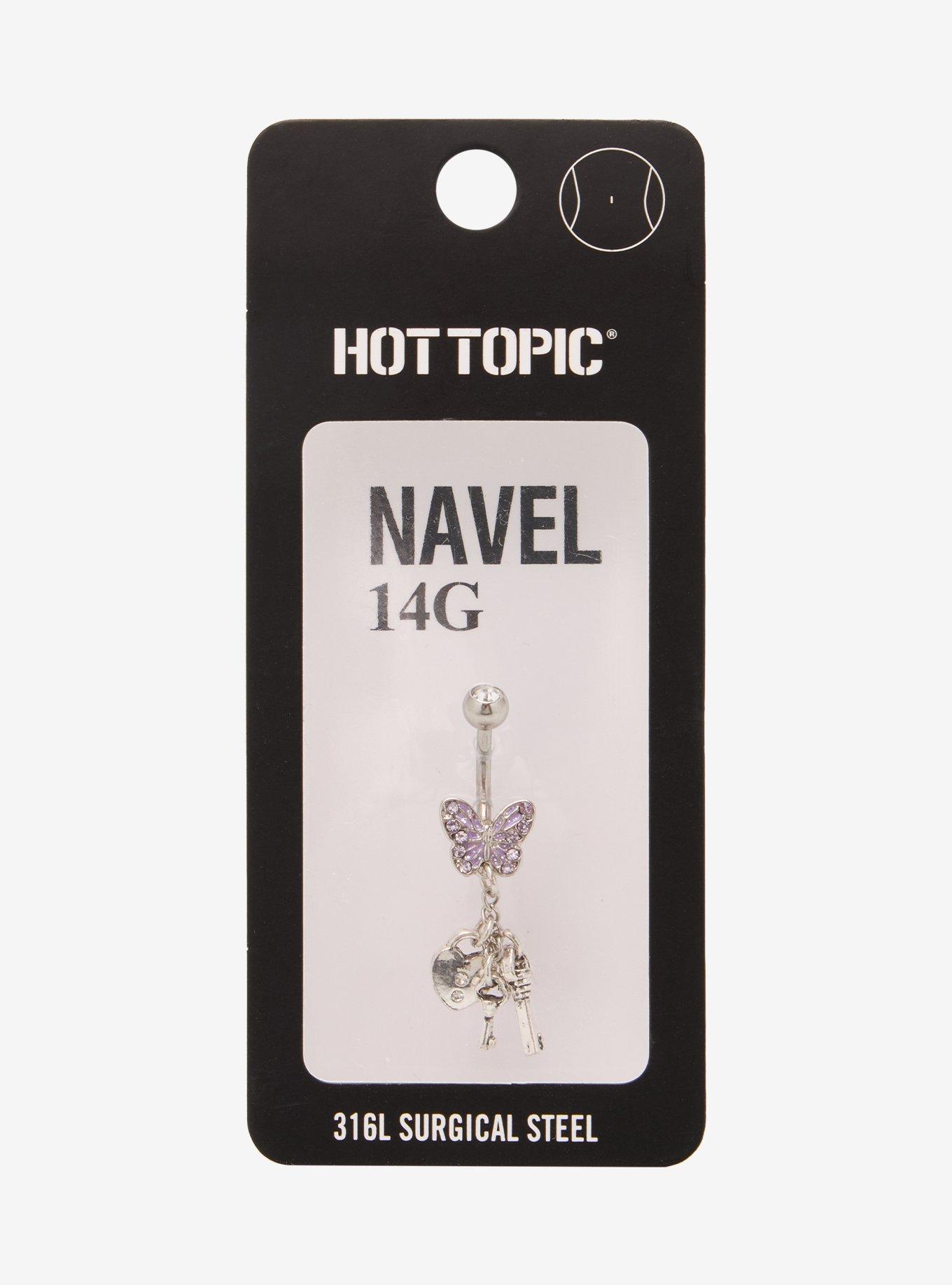 14G Steel Butterfly Lock Key Navel Barbell, , hi-res