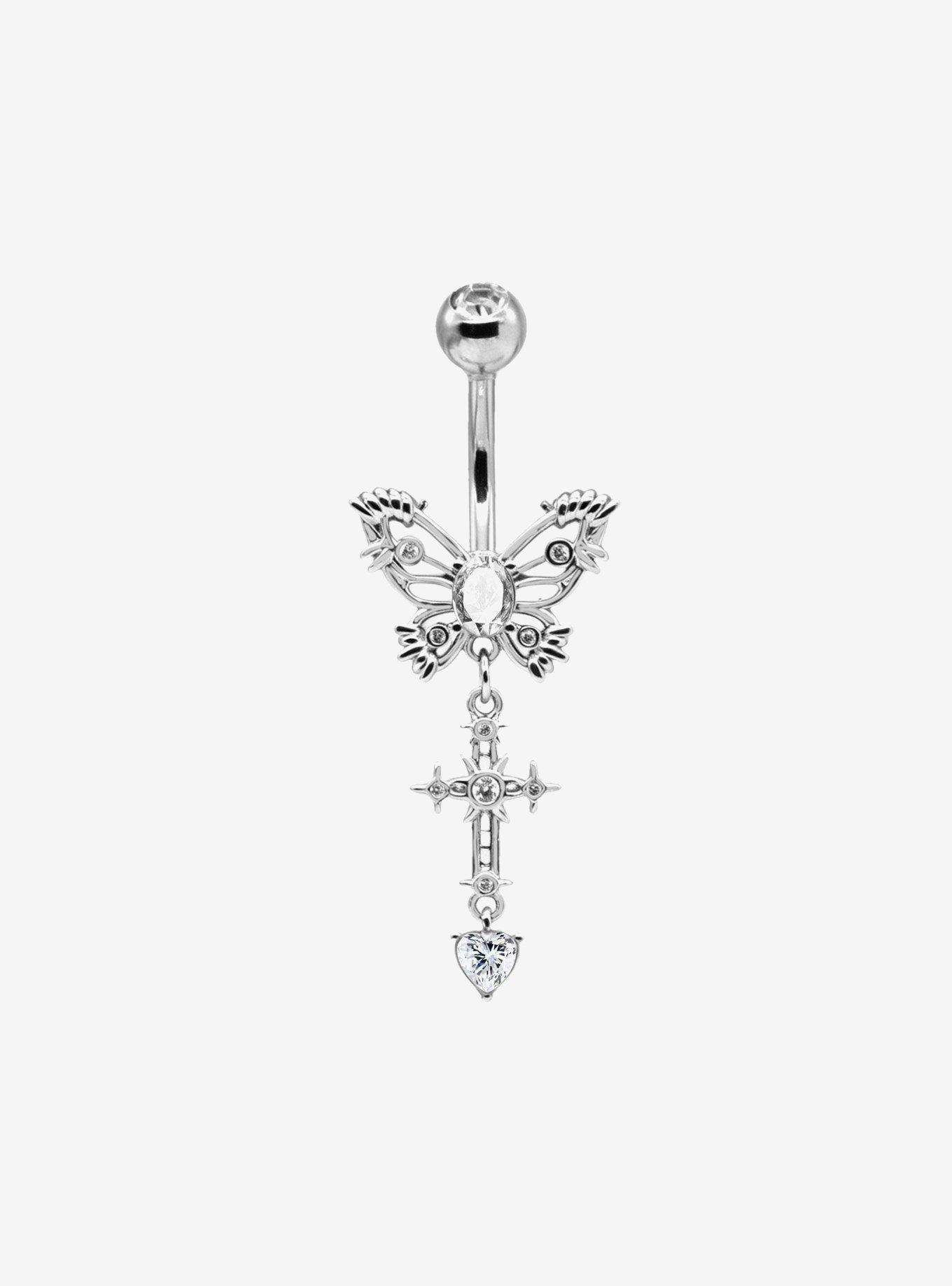 Steel Cyber Butterfly Cross Navel Barbell, , hi-res