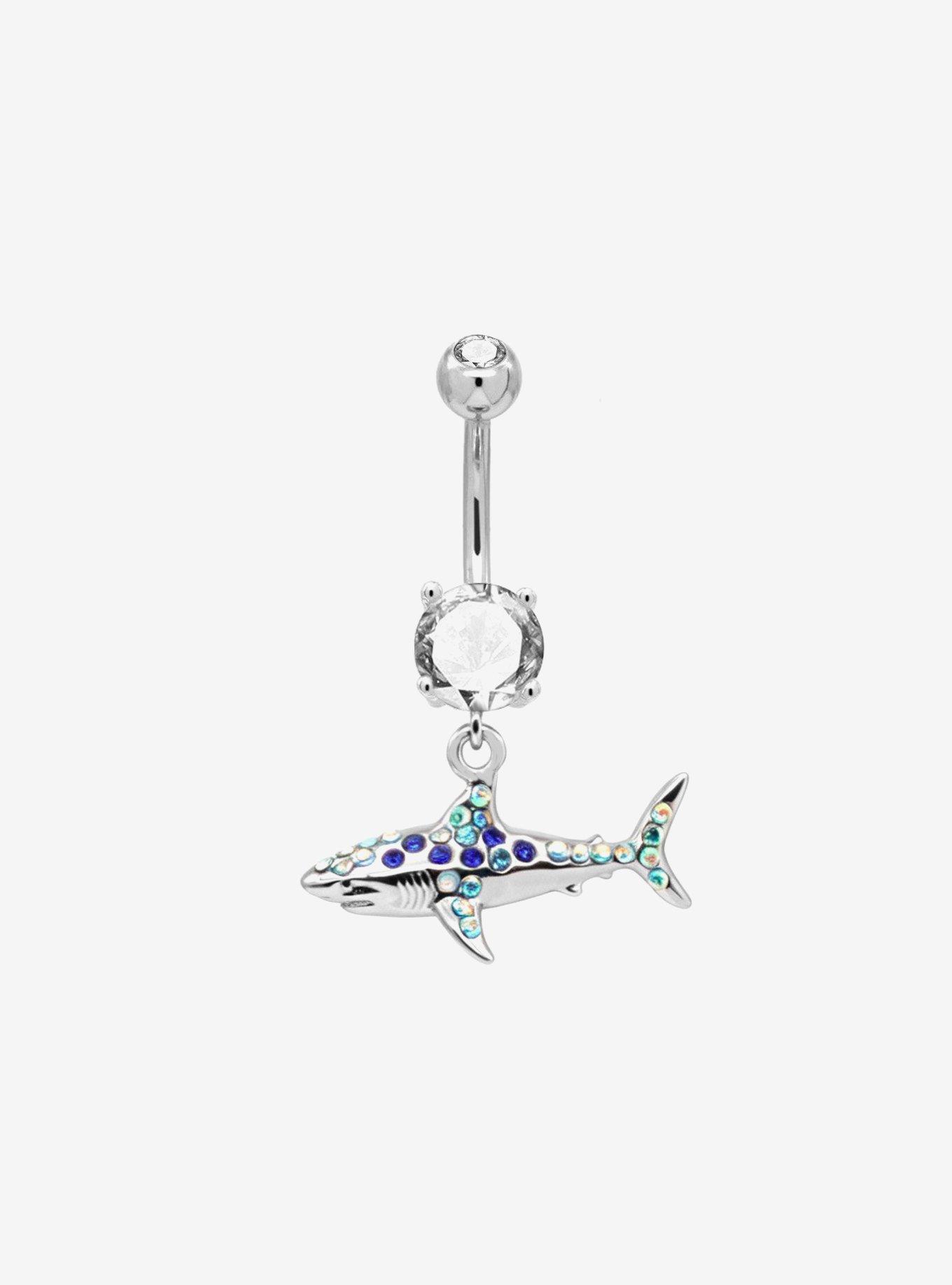 Steel Bling Shark Navel Barbell, , hi-res
