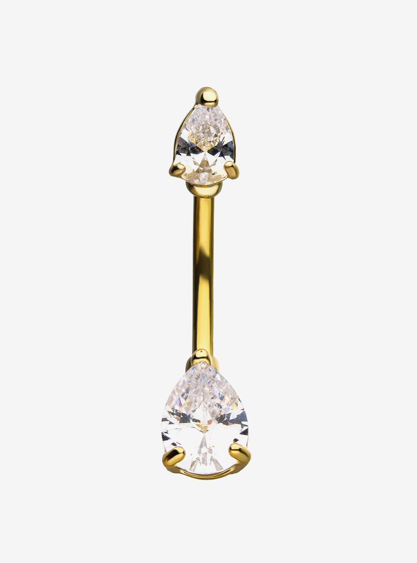 Steel Gold CZ Navel Barbell, , hi-res
