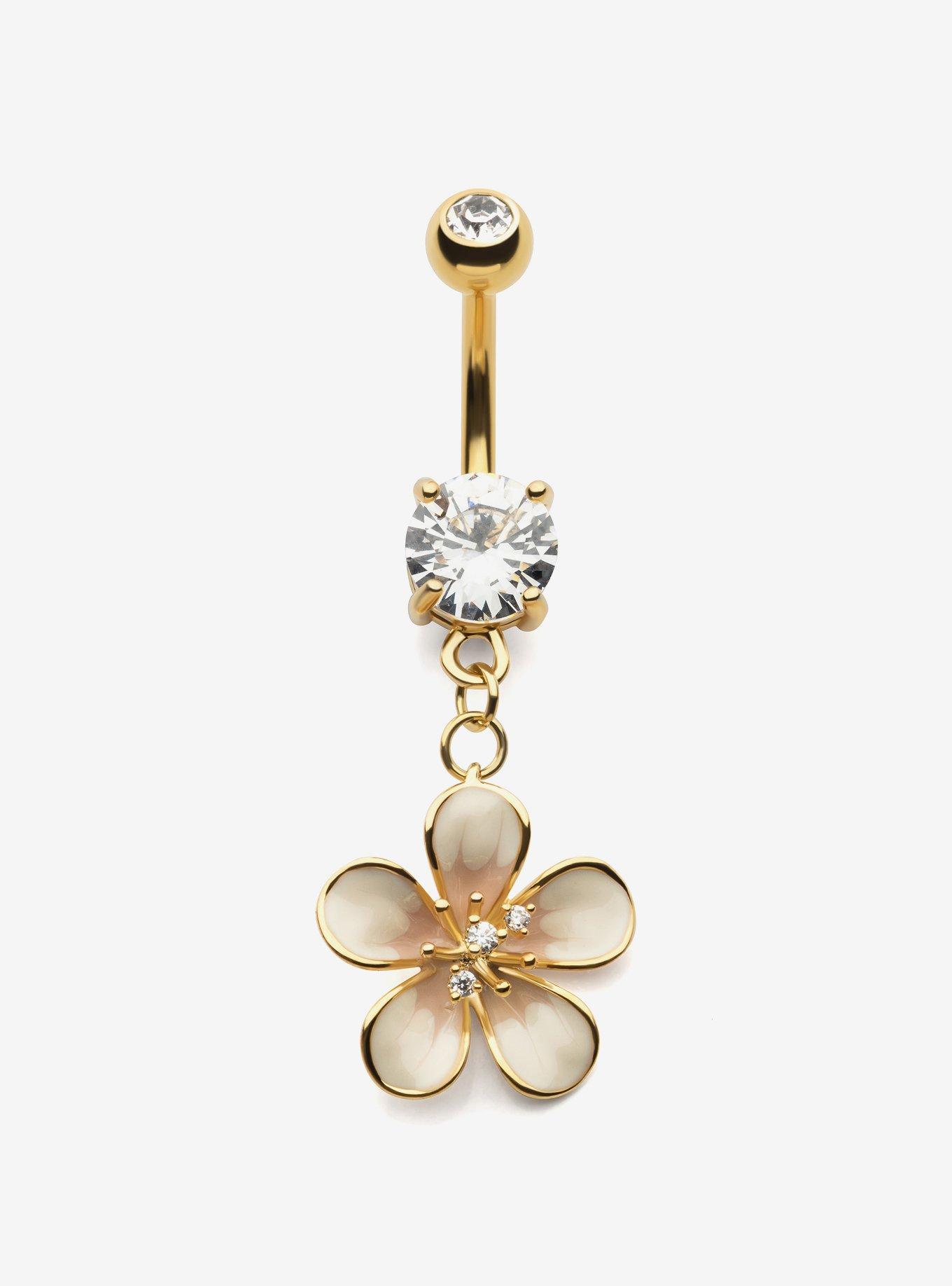 Steel Gold Flower Navel Barbell, , hi-res