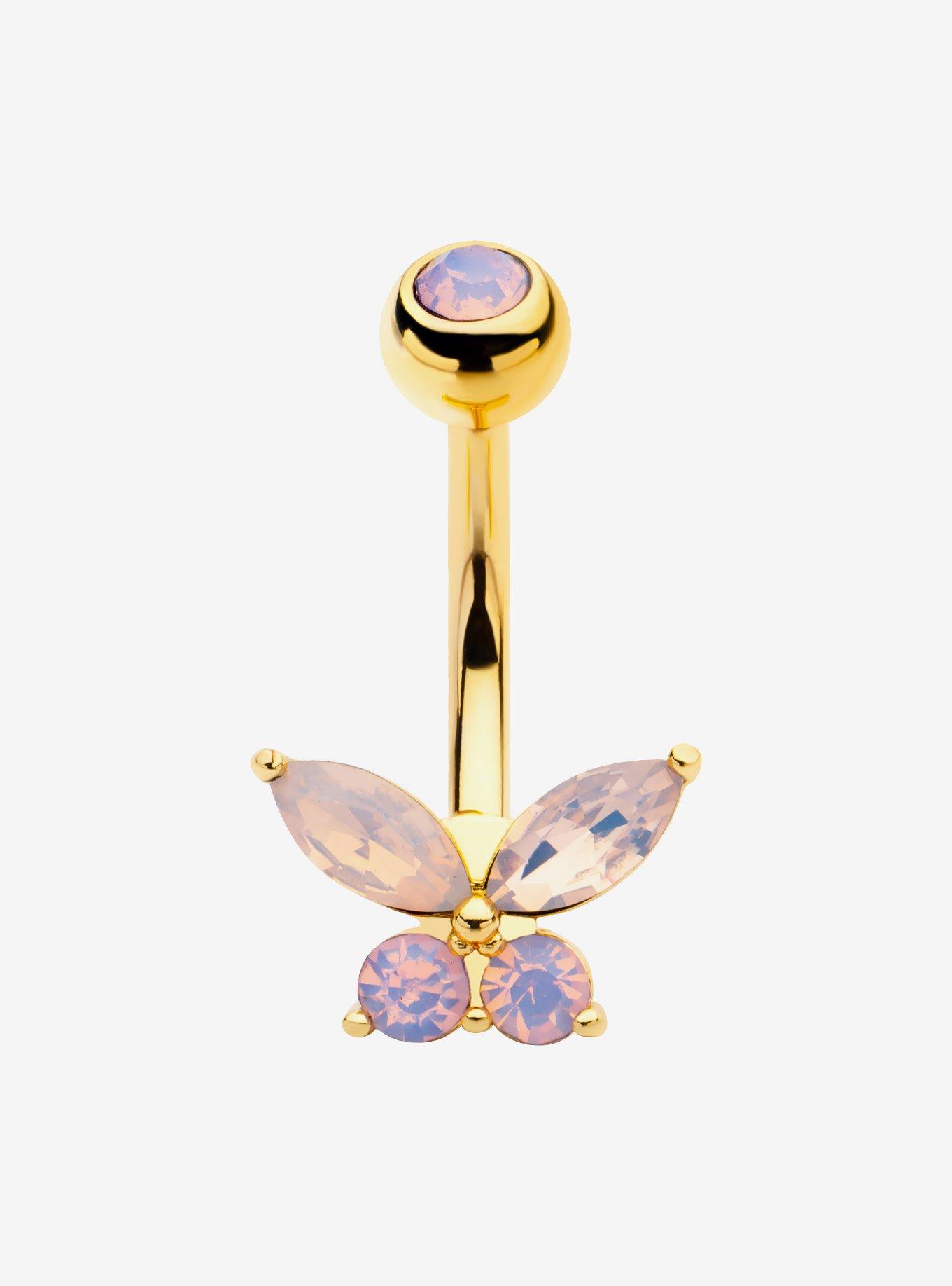 Steel Purple Butterfly Navel Barbell, , hi-res