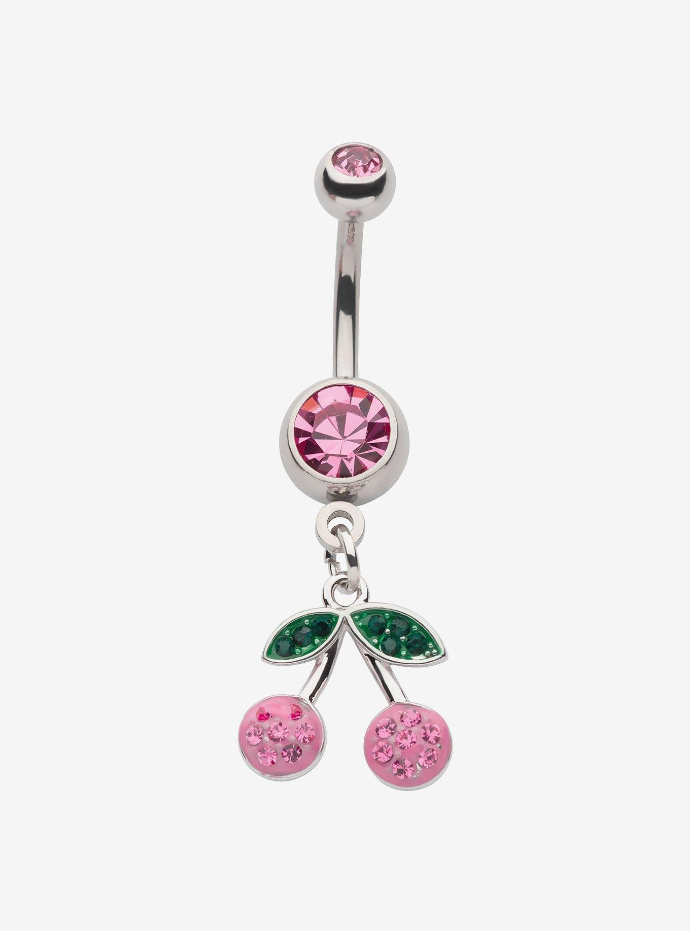 Steel Pink Cherry Navel Barbell, , hi-res