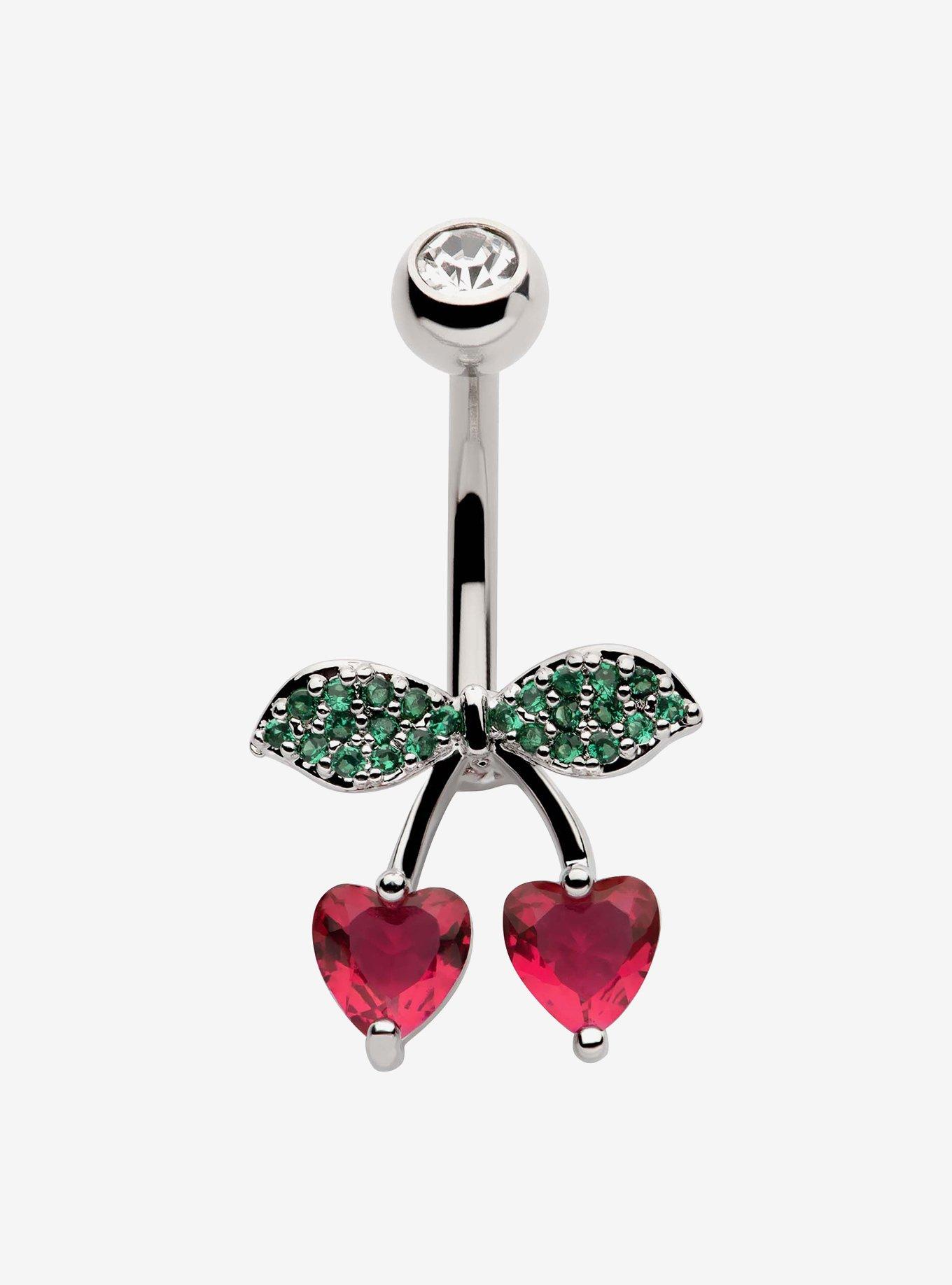 Steel Cherry Heart Navel Barbell, , hi-res