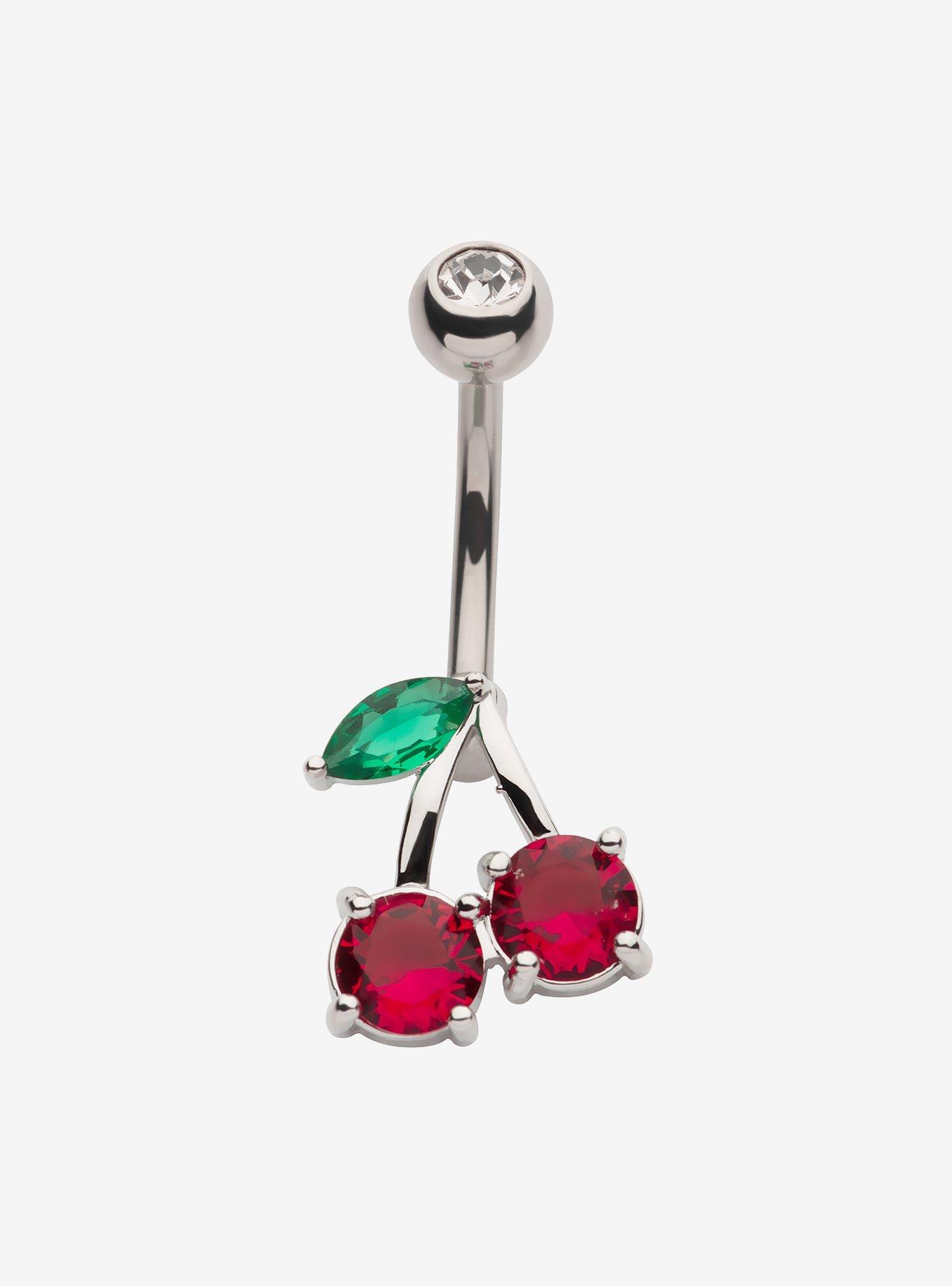 Steel Cherry Navel Barbell, , hi-res