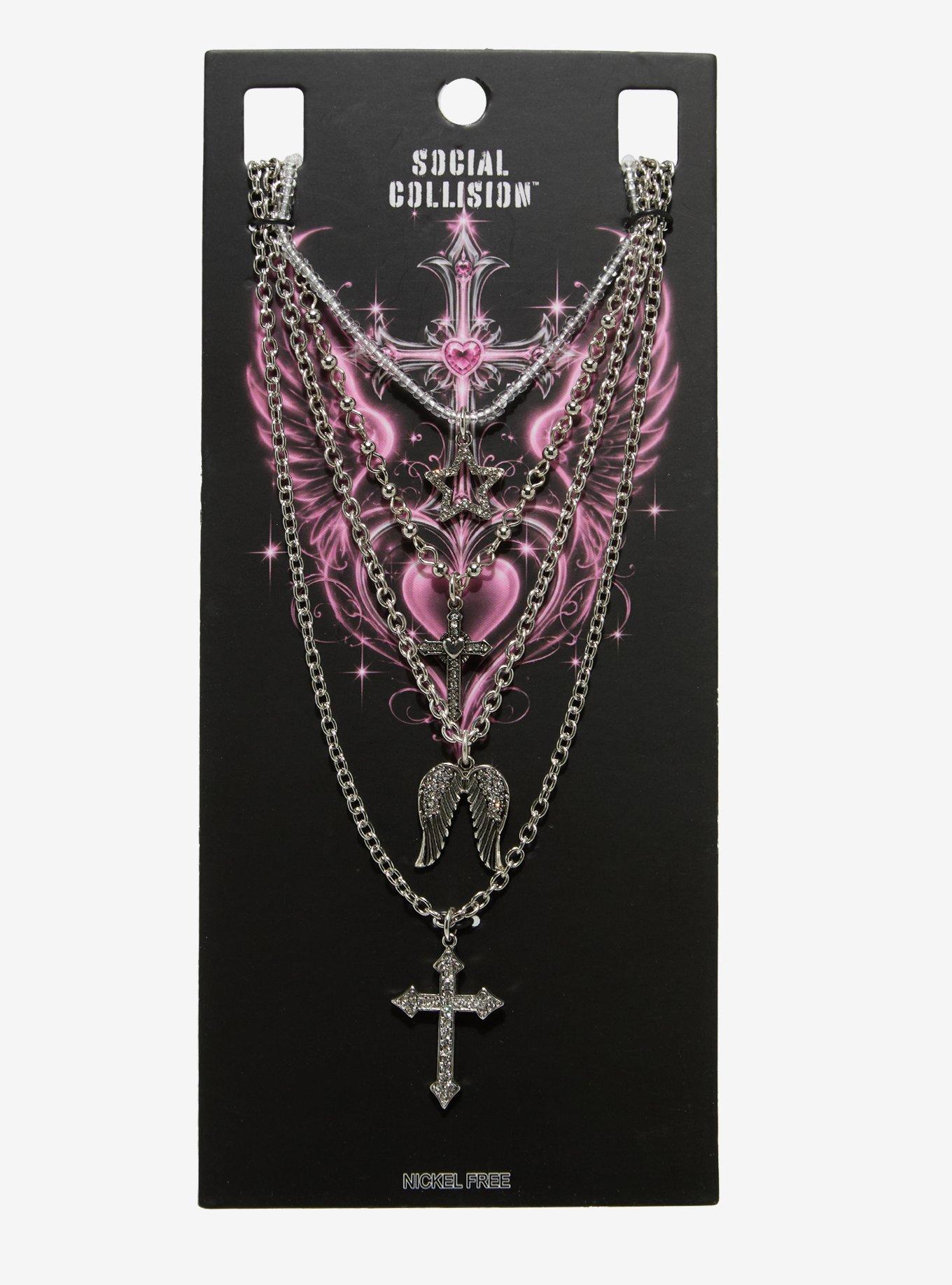 Social Collision Cross Wings Star Necklace Set