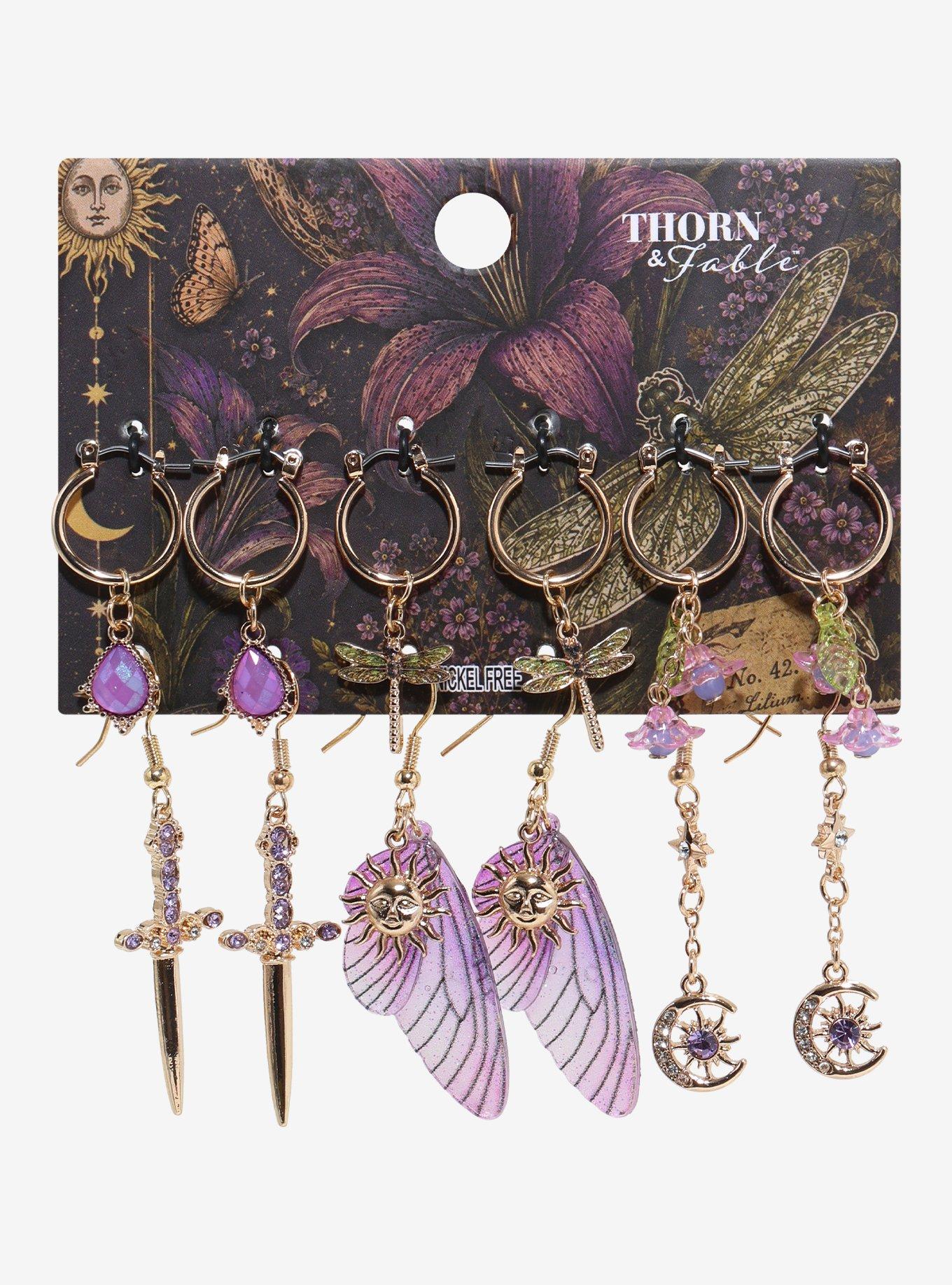 Thorn & Fable Purple Celestial Moth Earring Set