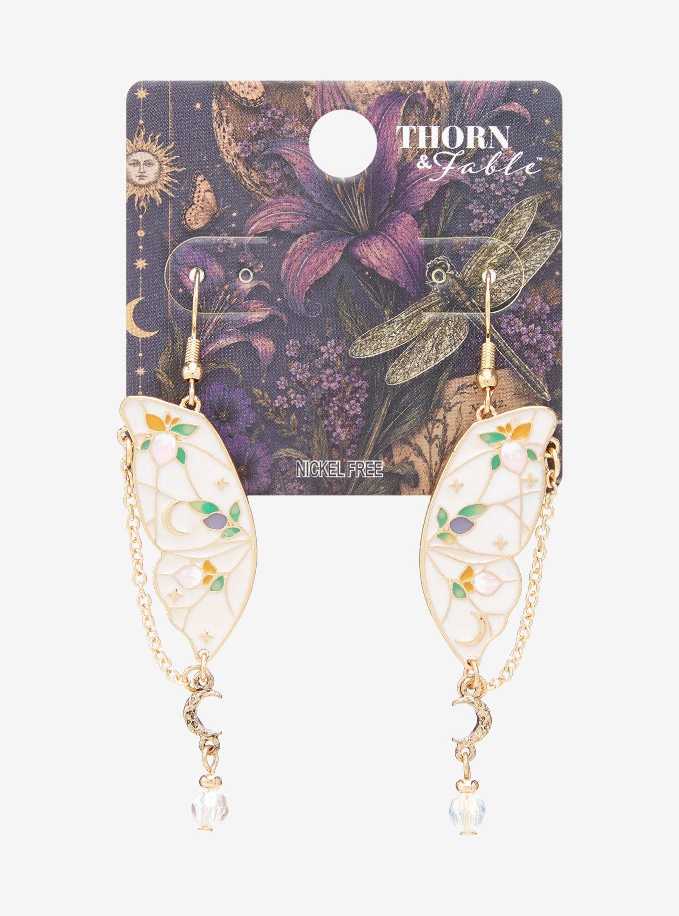 Thorn & Fable Stained Glass Butterfly Wing Earrings, , hi-res