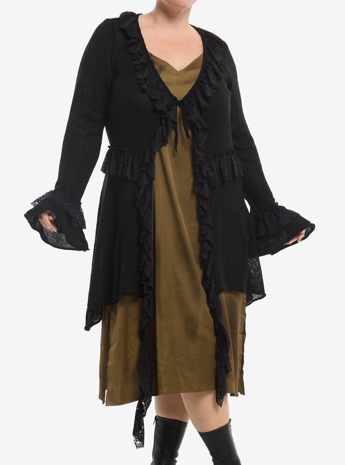 Thorn & Fable Black Ruffle Girls Knit Duster Plus Size