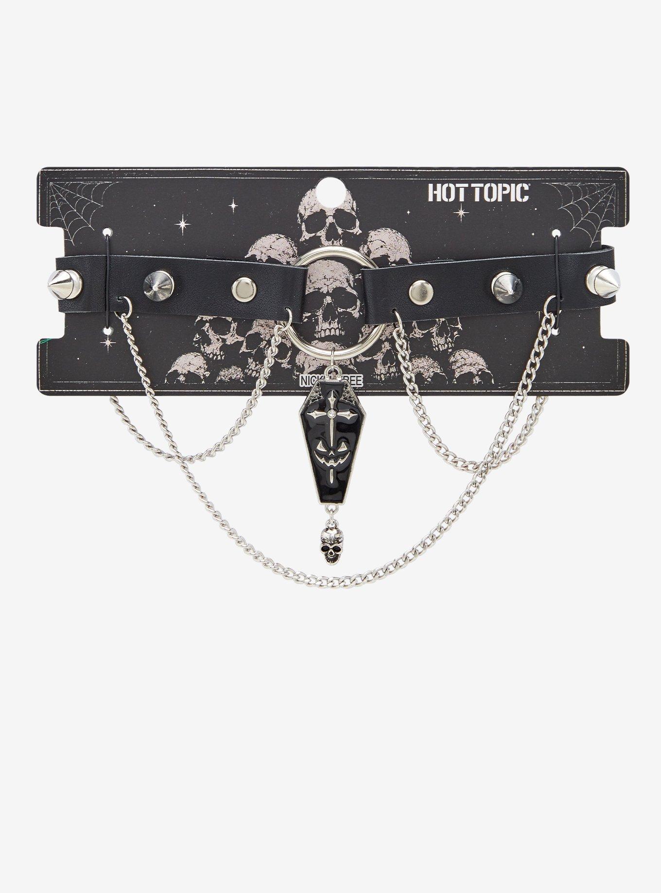 Pumpkin Coffin Chain Faux Leather Choker, , hi-res