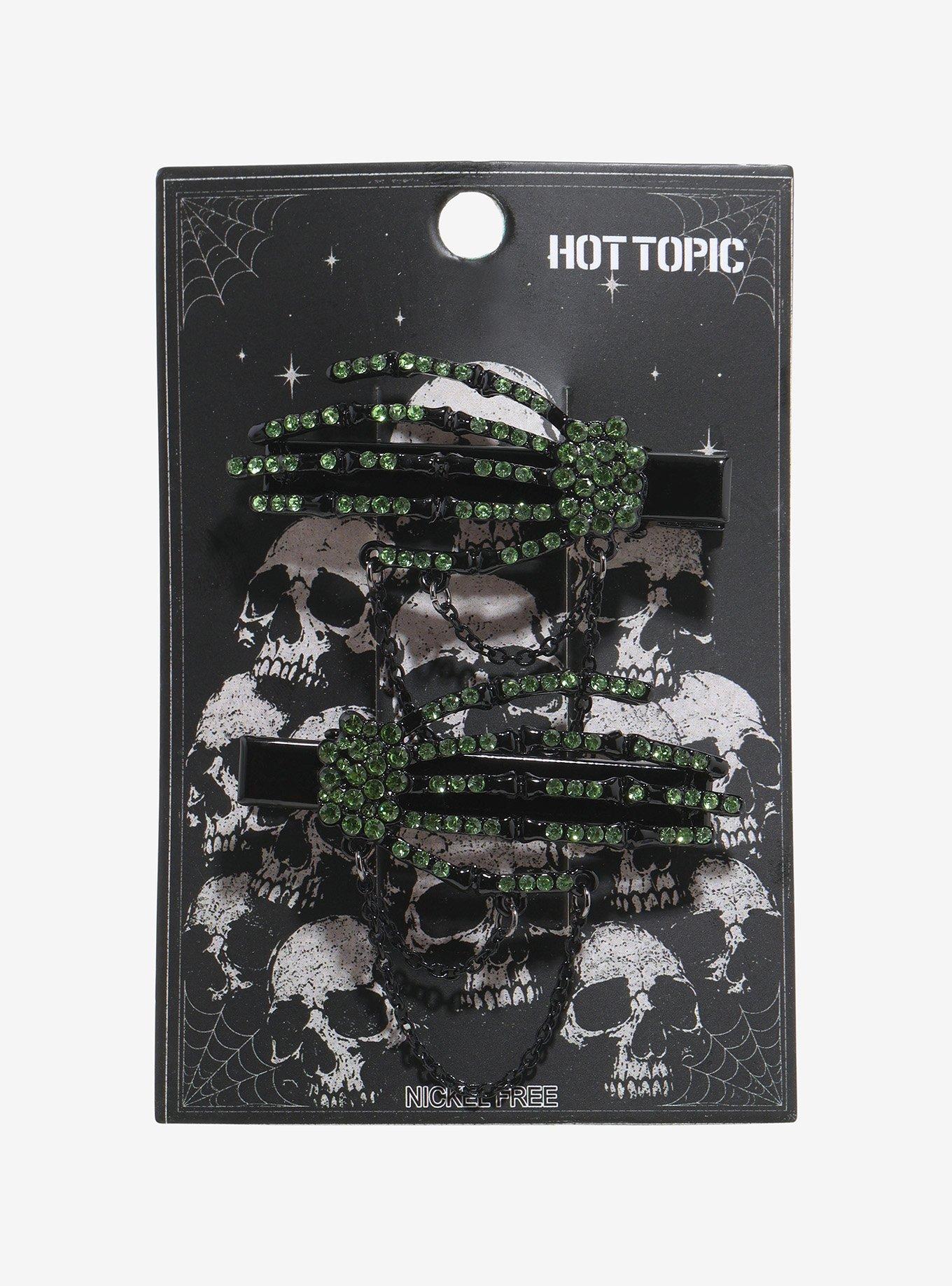 Green & Black Skeleton Hand Hair Clip Set, , hi-res view 1