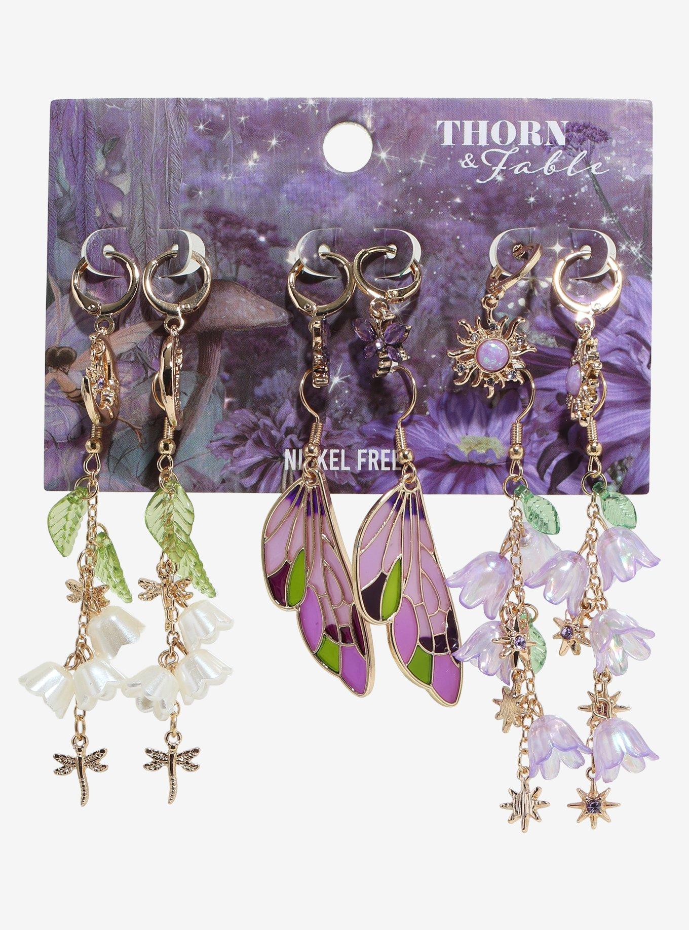 Thorn & Fable Celestial Dragonfly Floral Earring Set