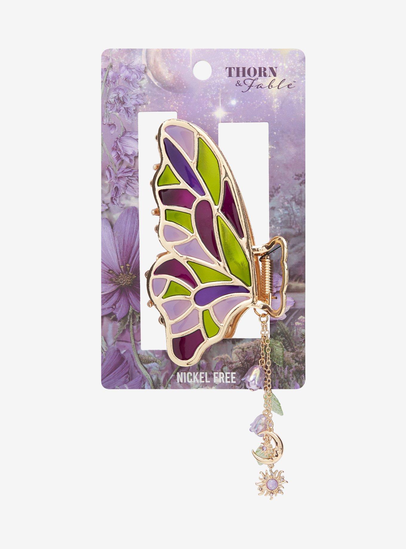 Thorn & Fable Stained Glass Butterfly Charm Claw Hair Clip