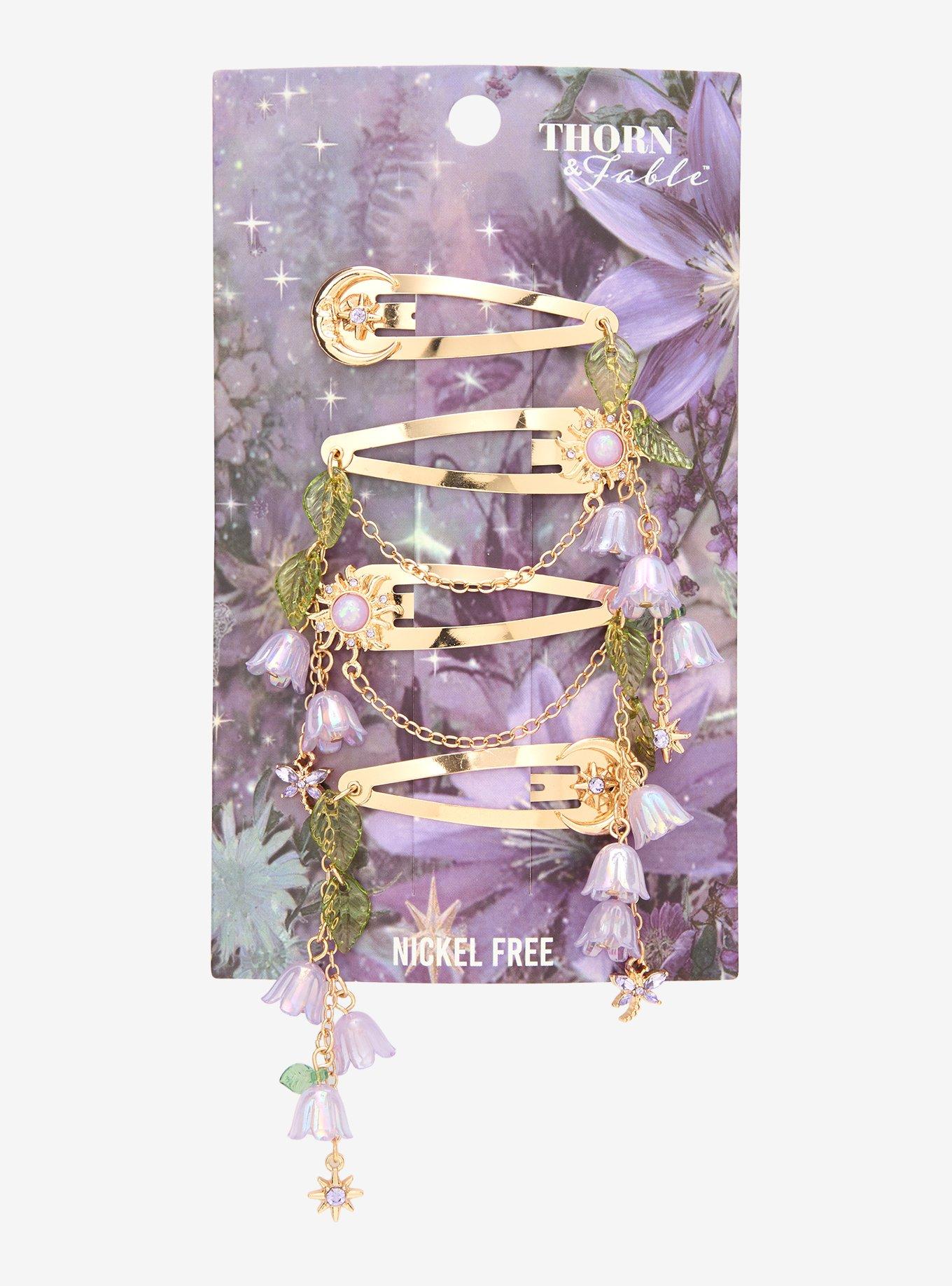 Thorn & Fable Lavender Flower Drop Hair Clip Set