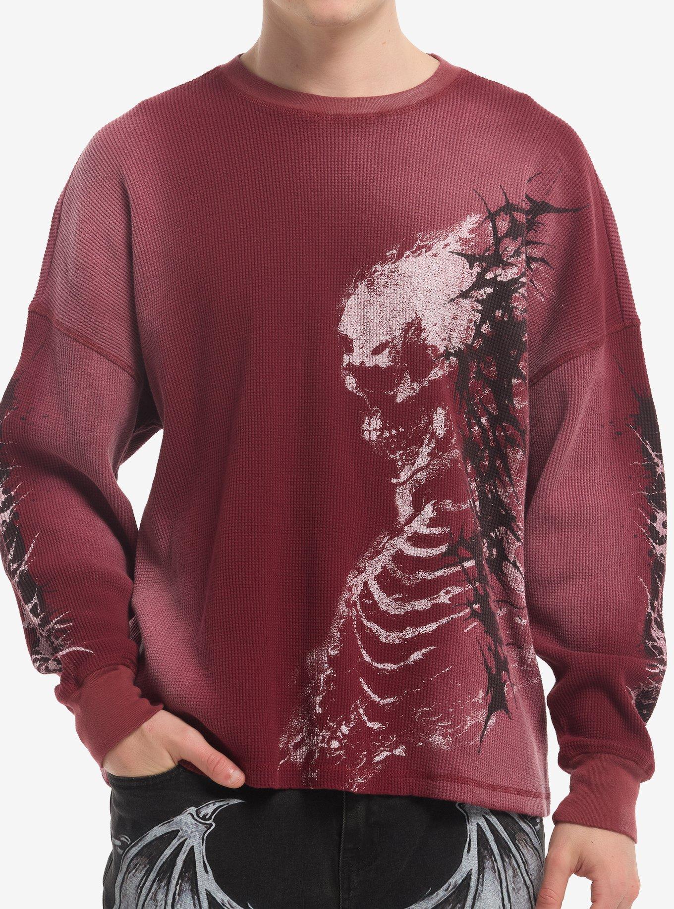 HOTTOPIC Red Wash Skeleton Thermal Long-Sleeve T-Shirt
