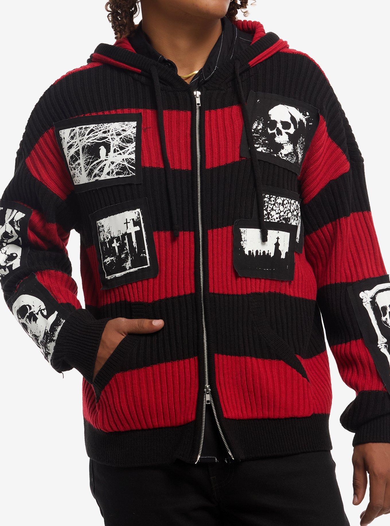 HOTTOPIC Red & Black Patch Knit Hoodie