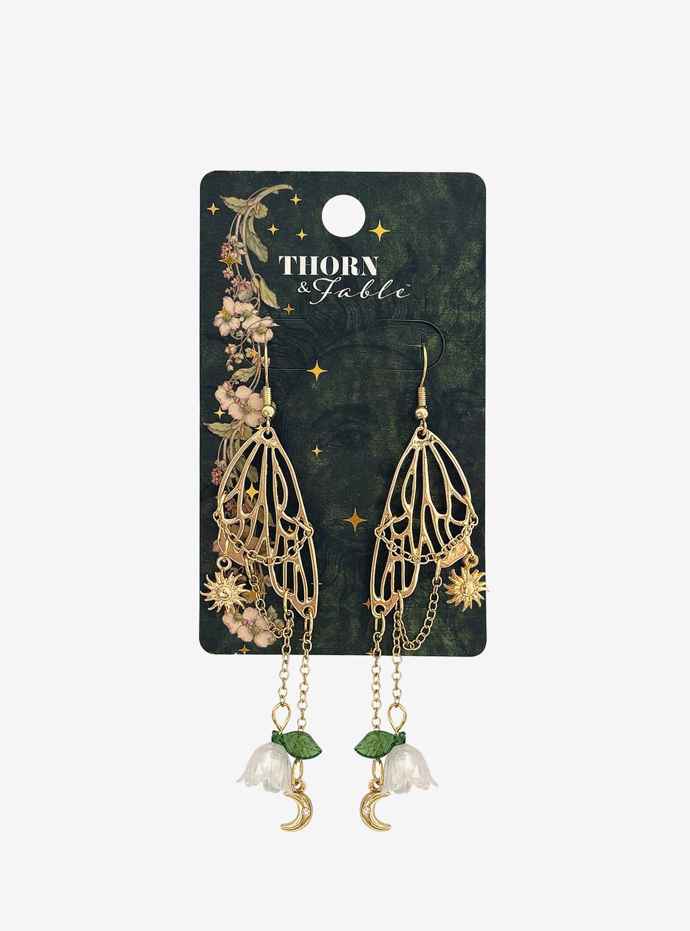 Thorn & Fable Celestial Butterfly Wing Drop Earrings