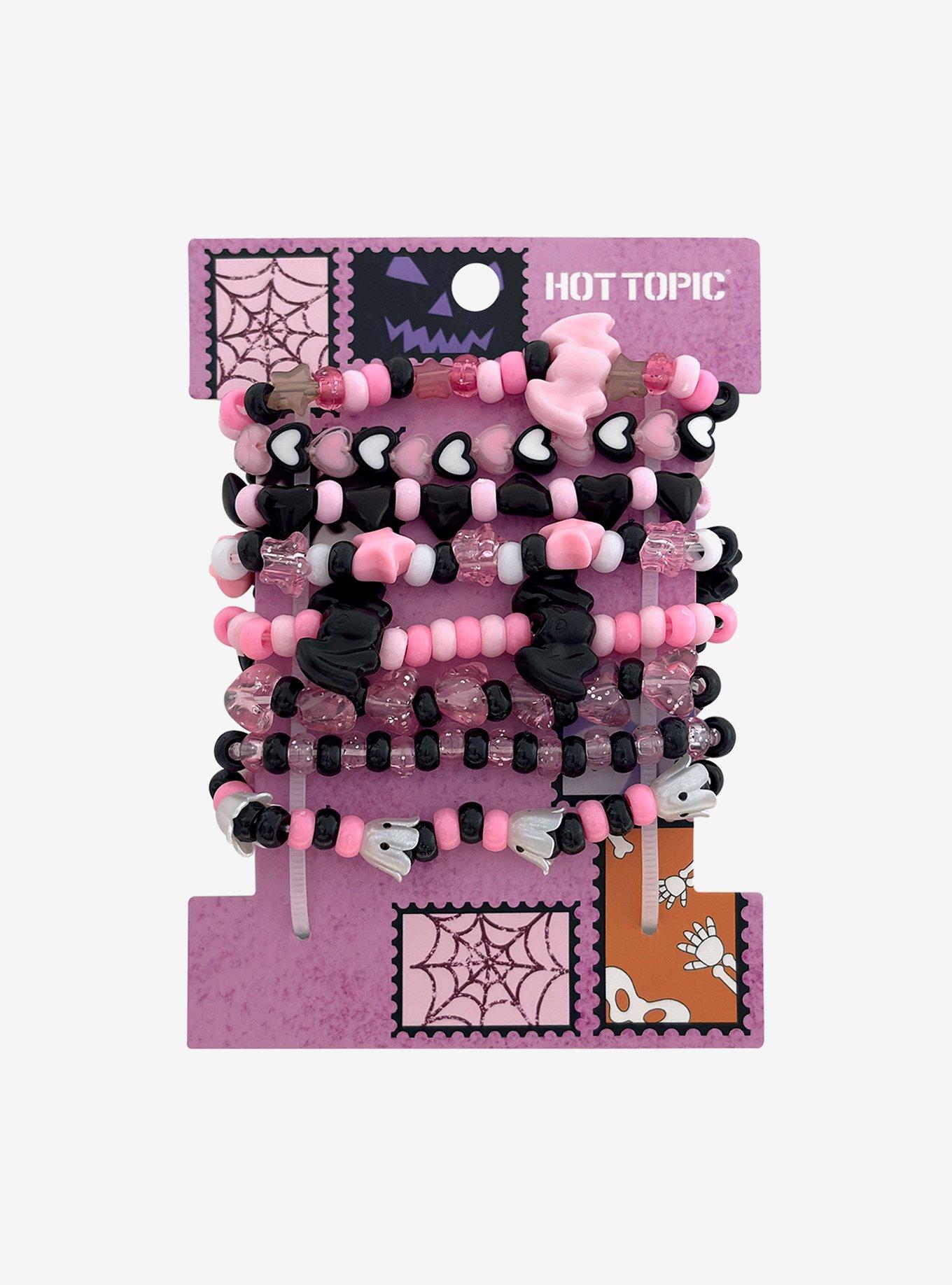 Pink & Black Halloween Bead Bracelet Set, , hi-res