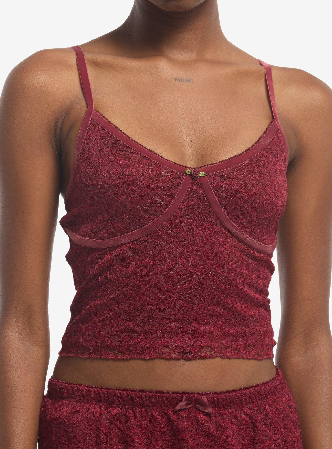 HOTTOPIC Burgundy Floral Lace Girls Cami