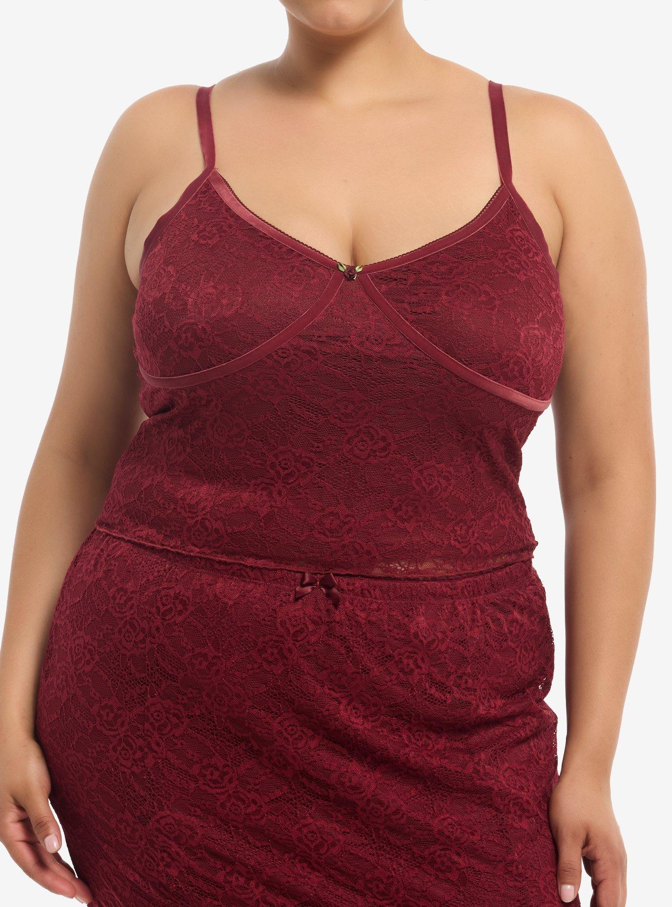 HOTTOPIC Burgundy Floral Lace Girls Cami Plus Size