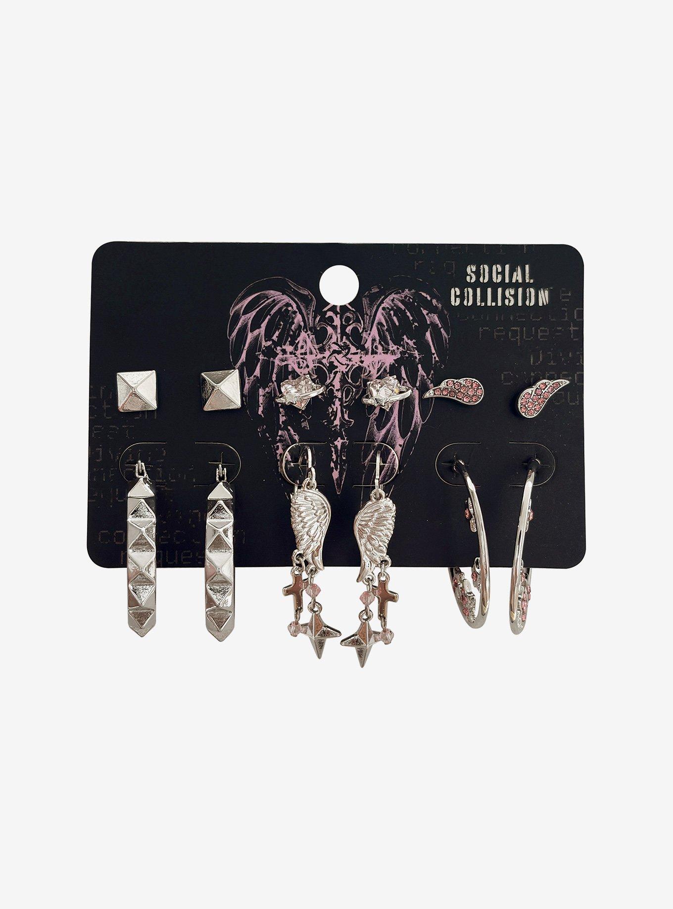 Social Collision Wing Pyramid Stud Earring Set, , hi-res