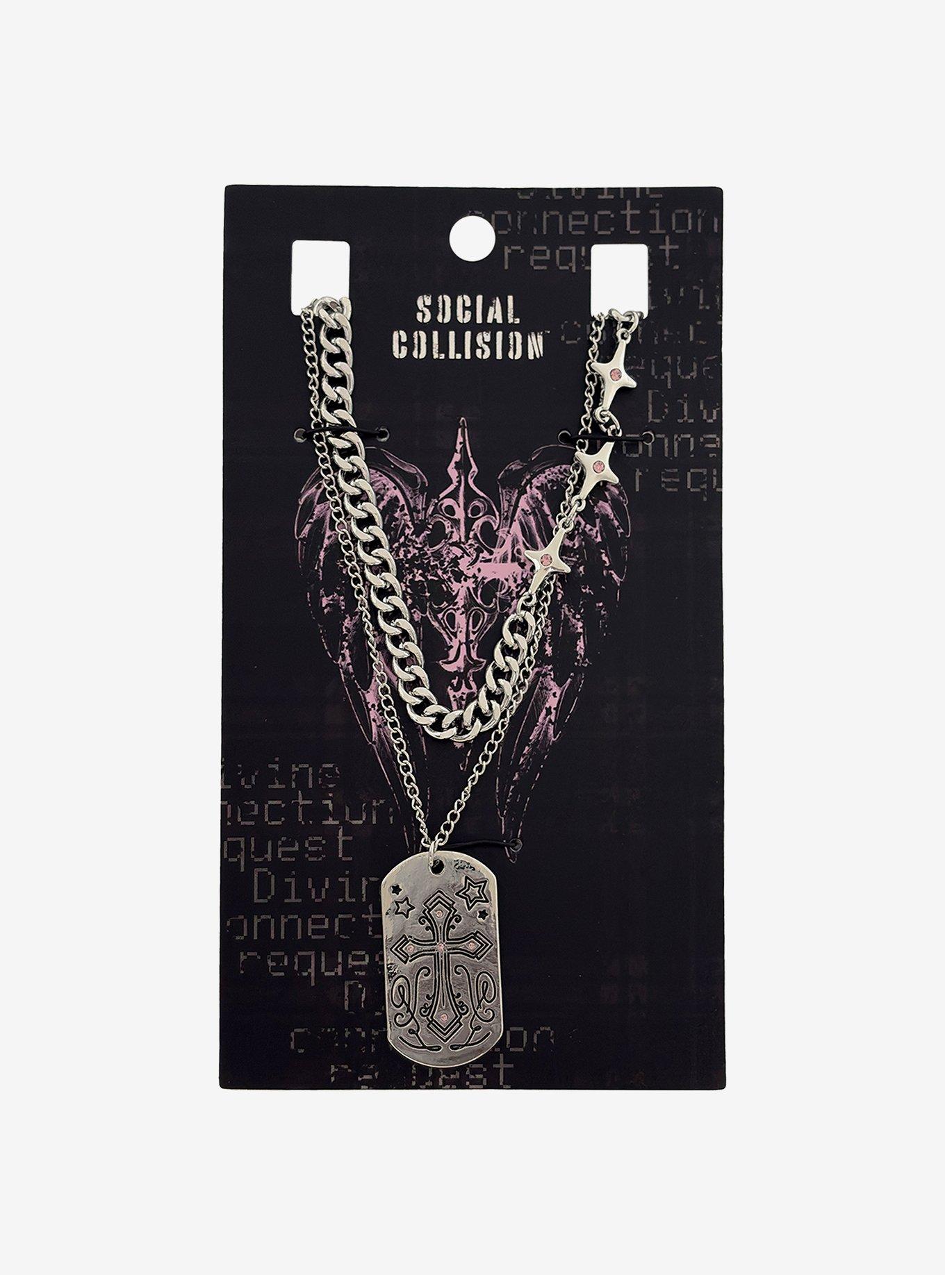 Social Collision Dog Tag Chain Necklace Set, , hi-res