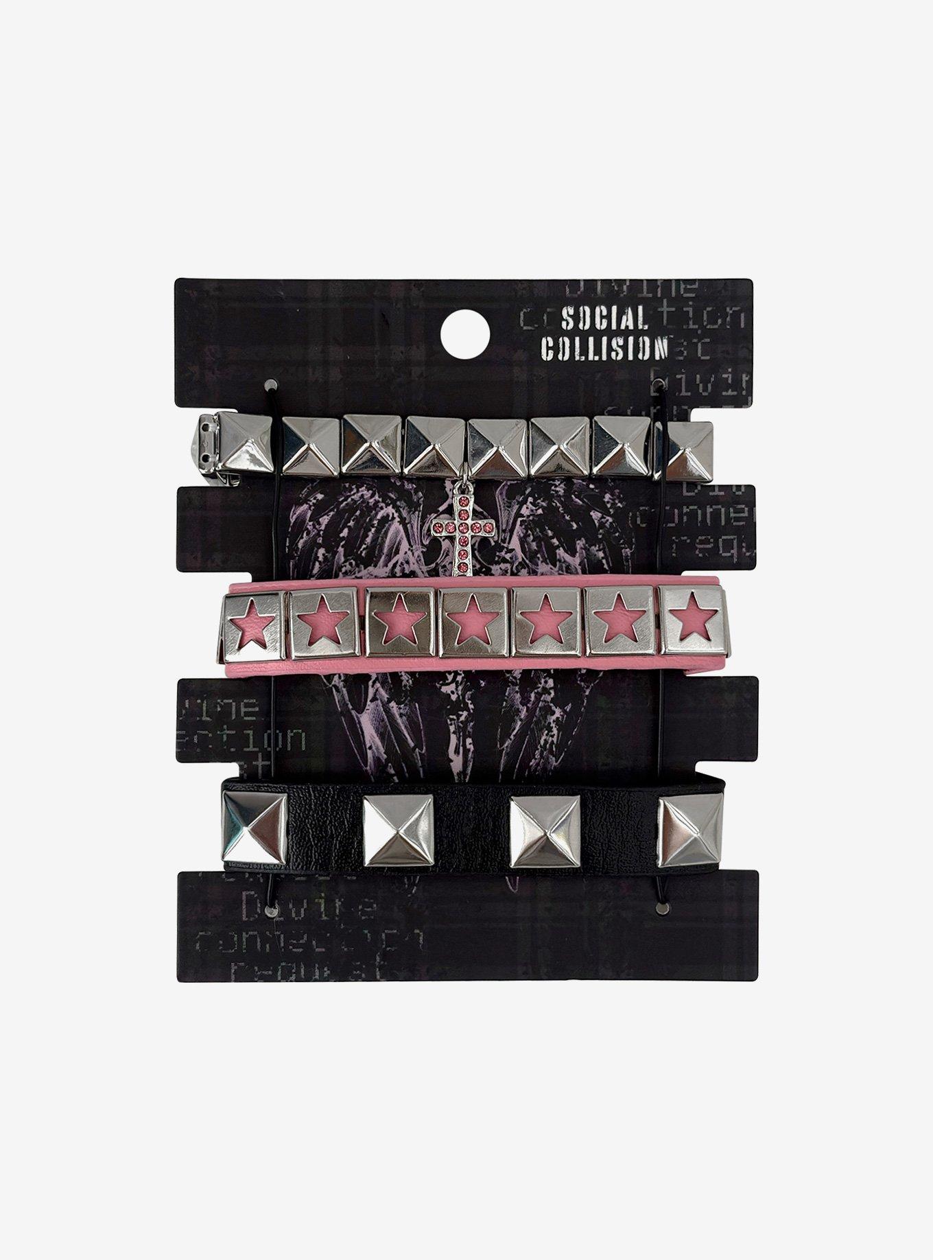 Social Collision Pyramid Stud Star Bracelet Set, , hi-res