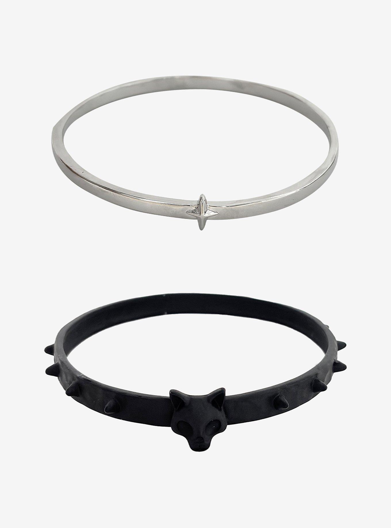 Cat Skull Spike Bangle Bracelet Set | Hot Topic