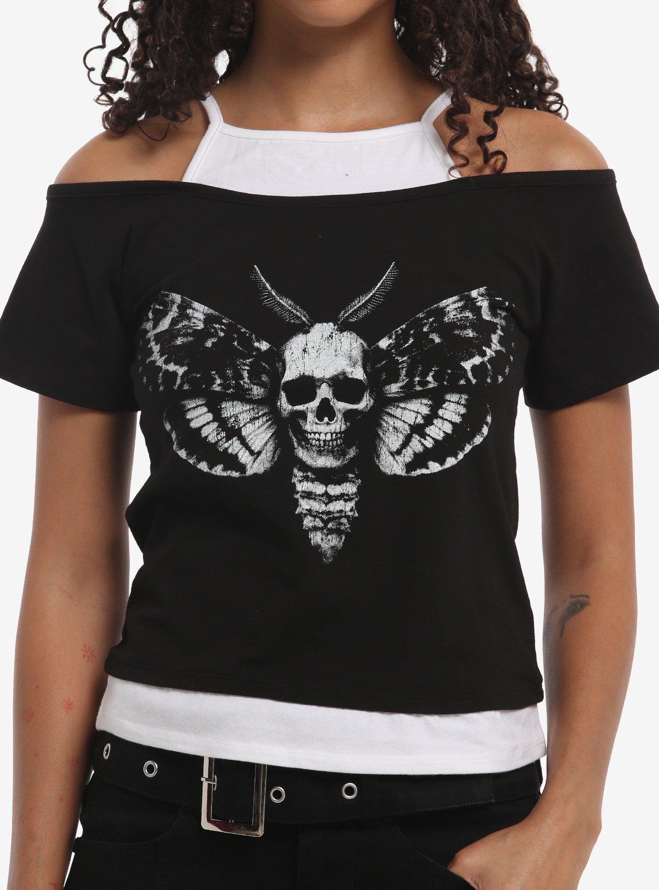 Skull Moth Girls Cold Shoulder Top, , hi-res