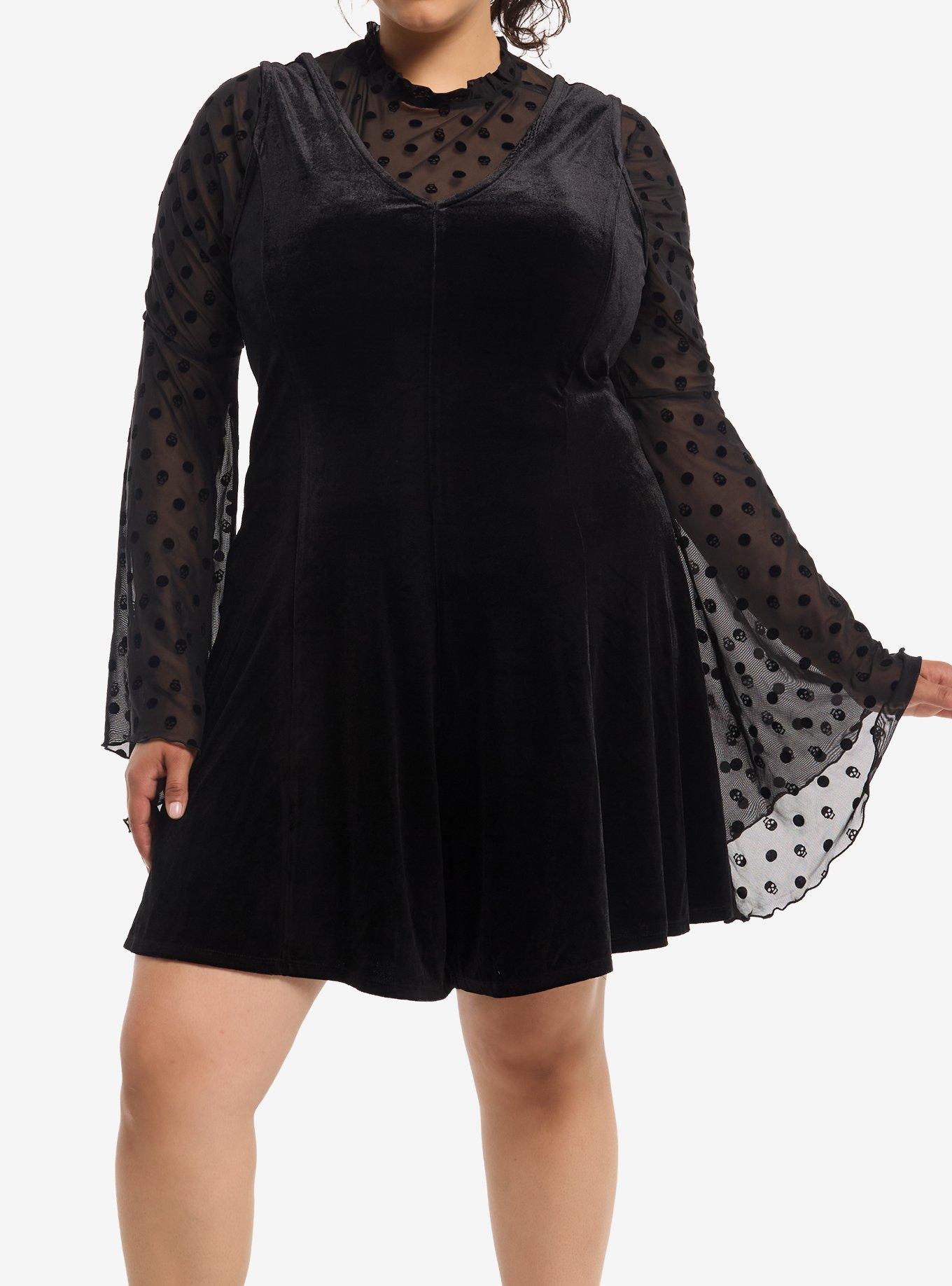 HOTTOPIC Black Velour Mesh Girls Twofer Romper Plus Size