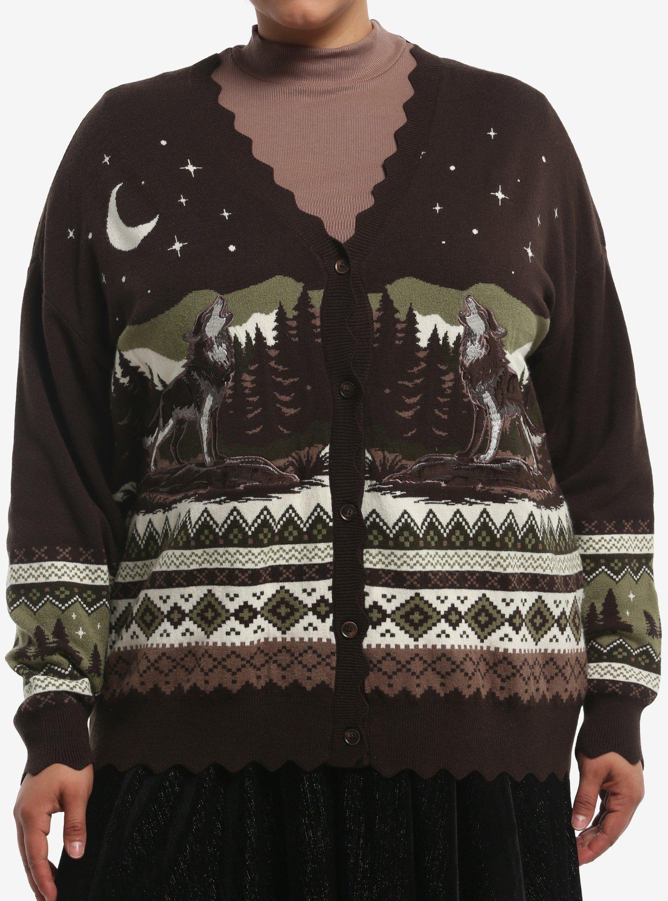 THORNANDFABLE Thorn & Fable Wolf Fair Isle Girls Cardigan Plus Size